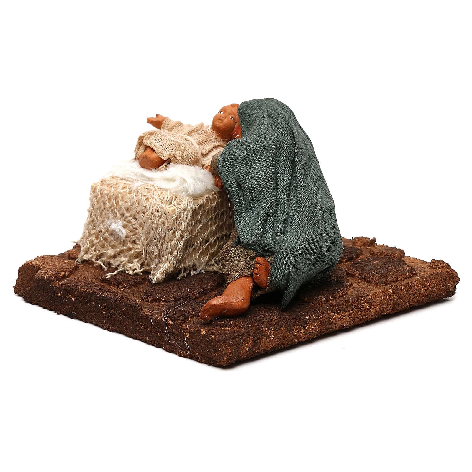 10cm Neapolitan Nativity Scene Figurine - Woman with Baby in Crib | Christmas Decor, Home Nativity Display, Holiday Table Centerpiece