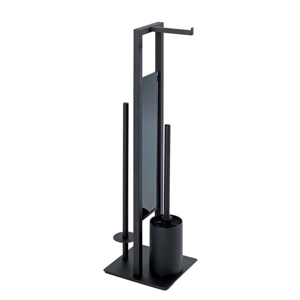 Rivalta Freestanding Toilet Brush and Roll Holder - Black | Bathroom Cleaning Organizer for Modern Homes