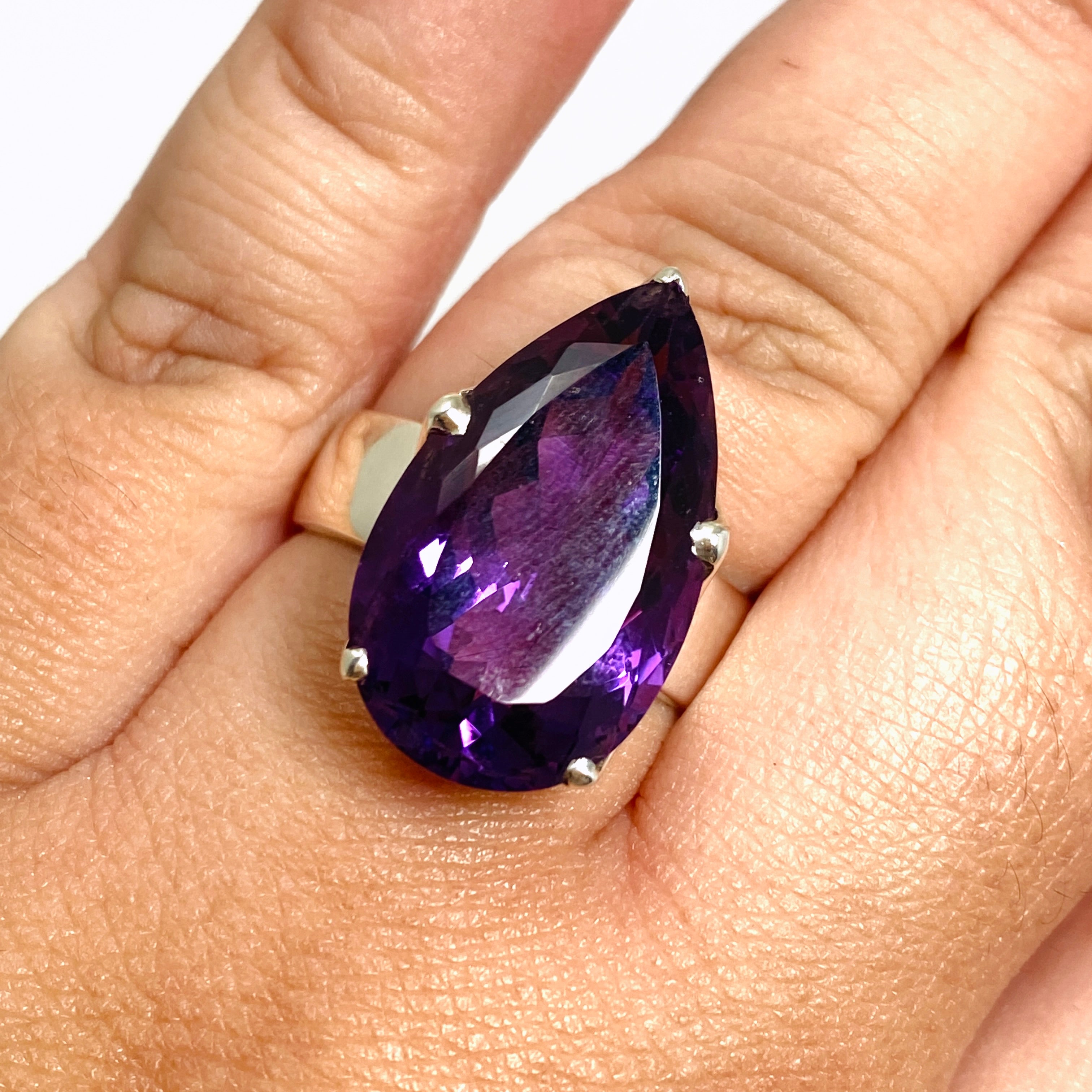 Amethyst Teardrop Faceted Ring - Size 12.75 PRGJ838 - Elegant Purple Gemstone Jewelry for Women, Perfect for Weddings, Parties & Special Occasions
