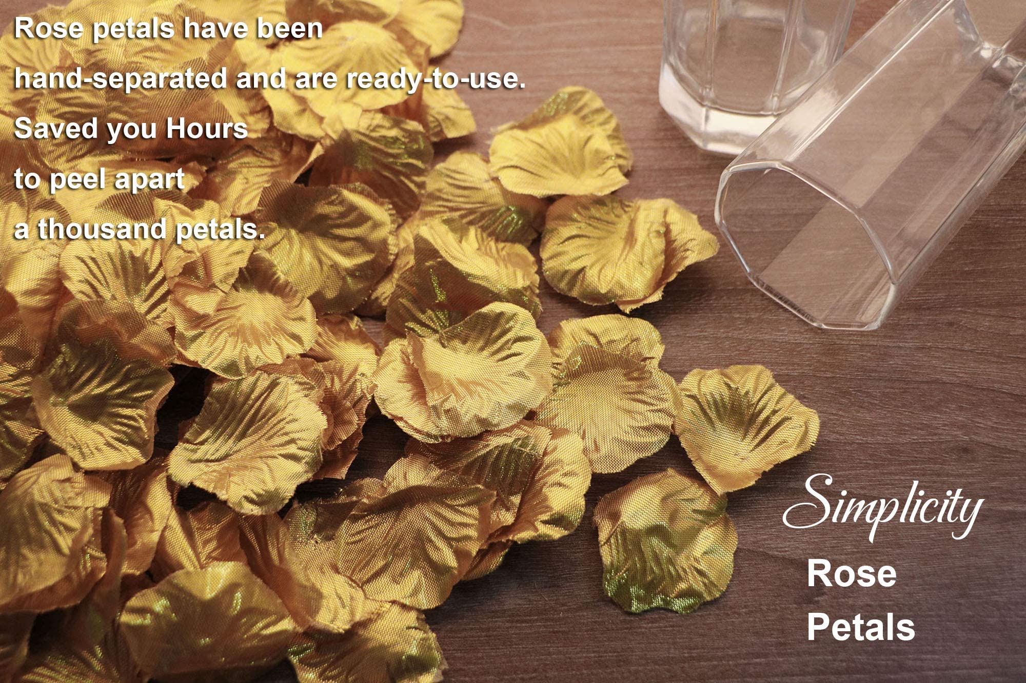 Premium Gold Rose Petals Bulk - 1000pcs Silk Synthetic Rose Petals for Wedding Decor, Romantic Nights, Home & Hotel Decorations - Perfect for Aisle, Table Scatter, and Special Events