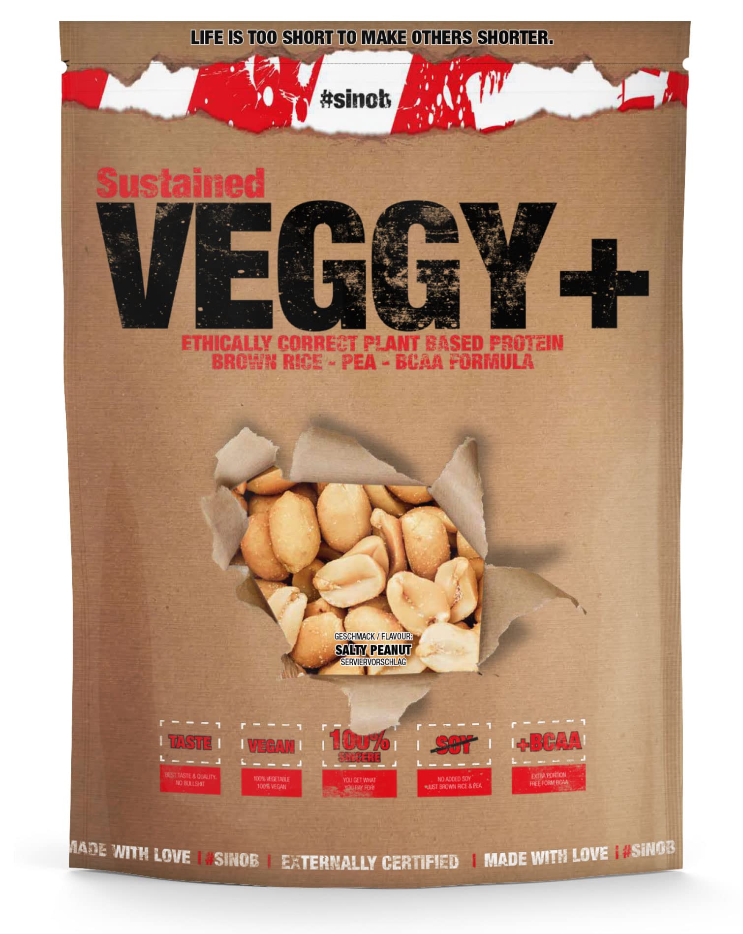Sinob Veggy Protein Vegan Powder - Salty Peanut Flavor with Rice, Pea & Vegetable Proteins + Vegan BCAA - 900g for Muscle Recovery & Plant-Based Nutrition | Perfect for Smoothies, Baking & Post-Workout