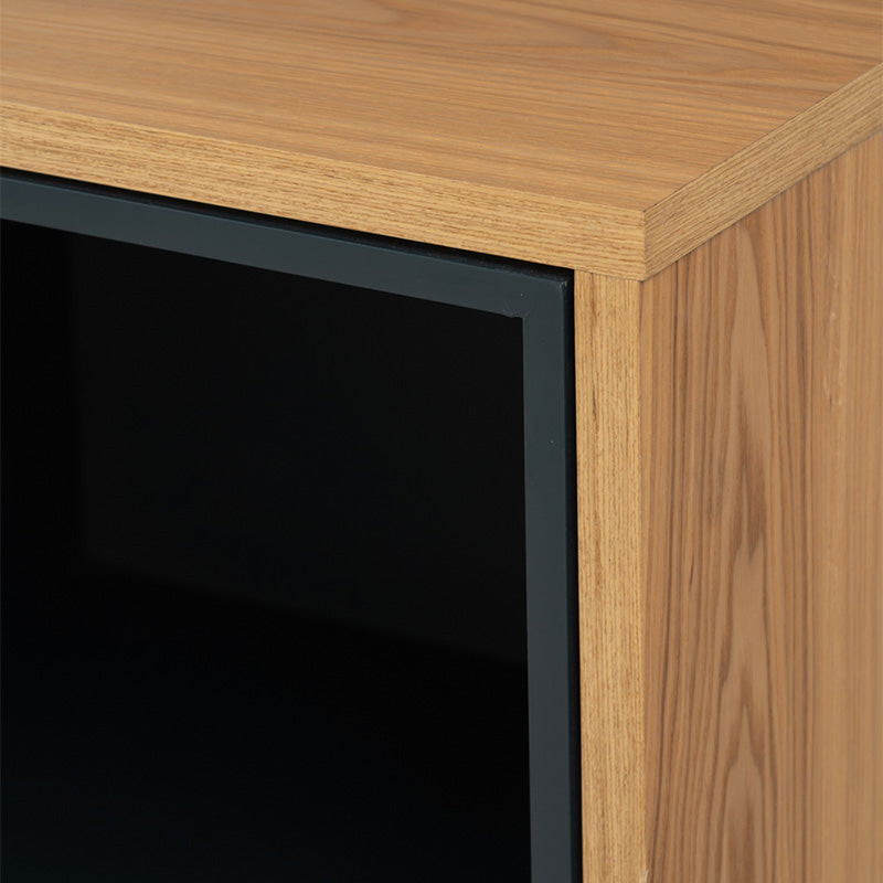 CASTOR Sideboard Buffet 125cm - Modern Wooden Storage Cabinet with 3 Drawers & Doors in Natural, Navy Blue & Black - Perfect for Dining Room, Living Room & Entryway Organization