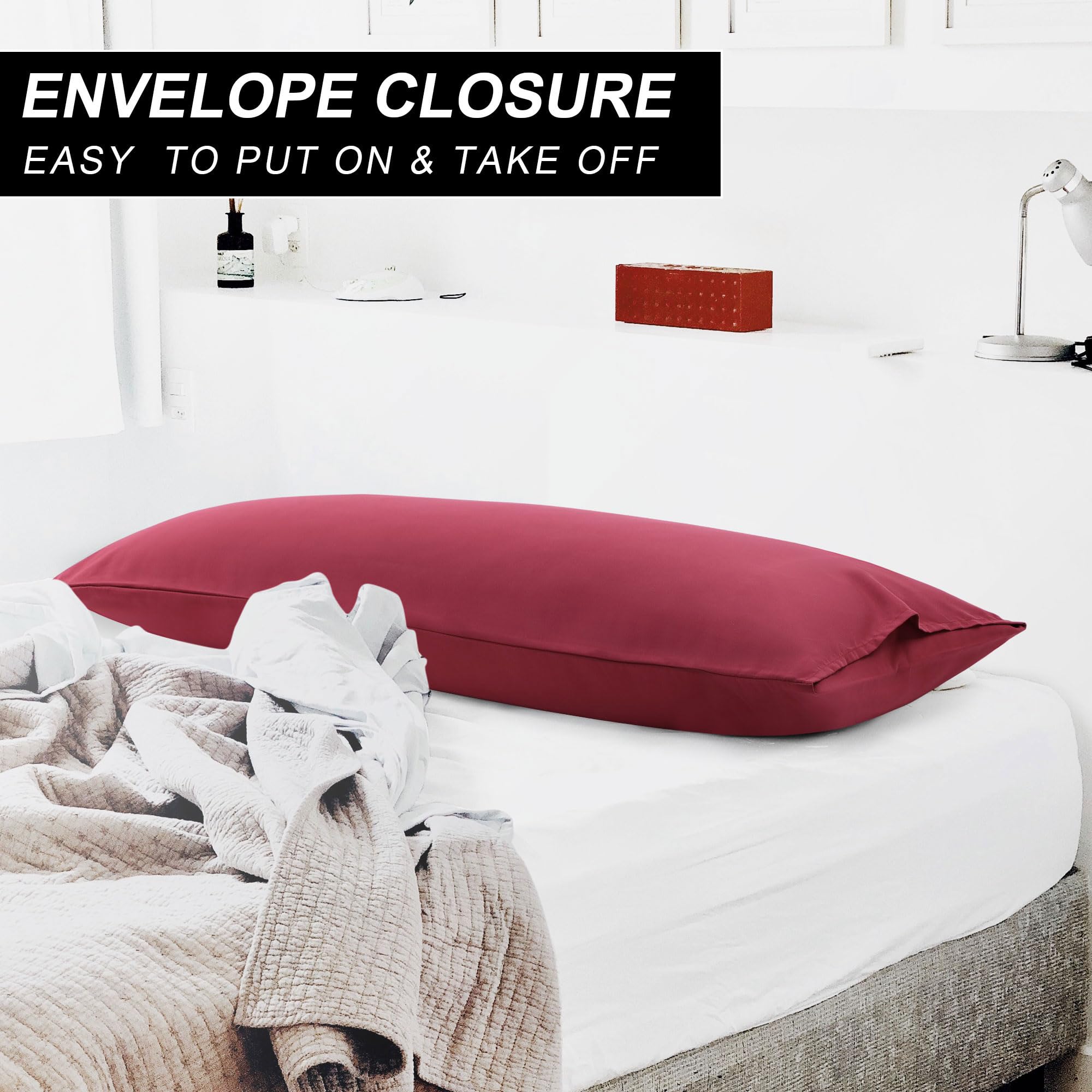 Premium Microfiber Body Pillow Case 20x48 Inches - Ultra Soft 90 GSM Polyester Pillow Cover Replacement - Wine Red - Perfect for Pregnancy Support, Back Pain Relief & Comfortable Sleeping