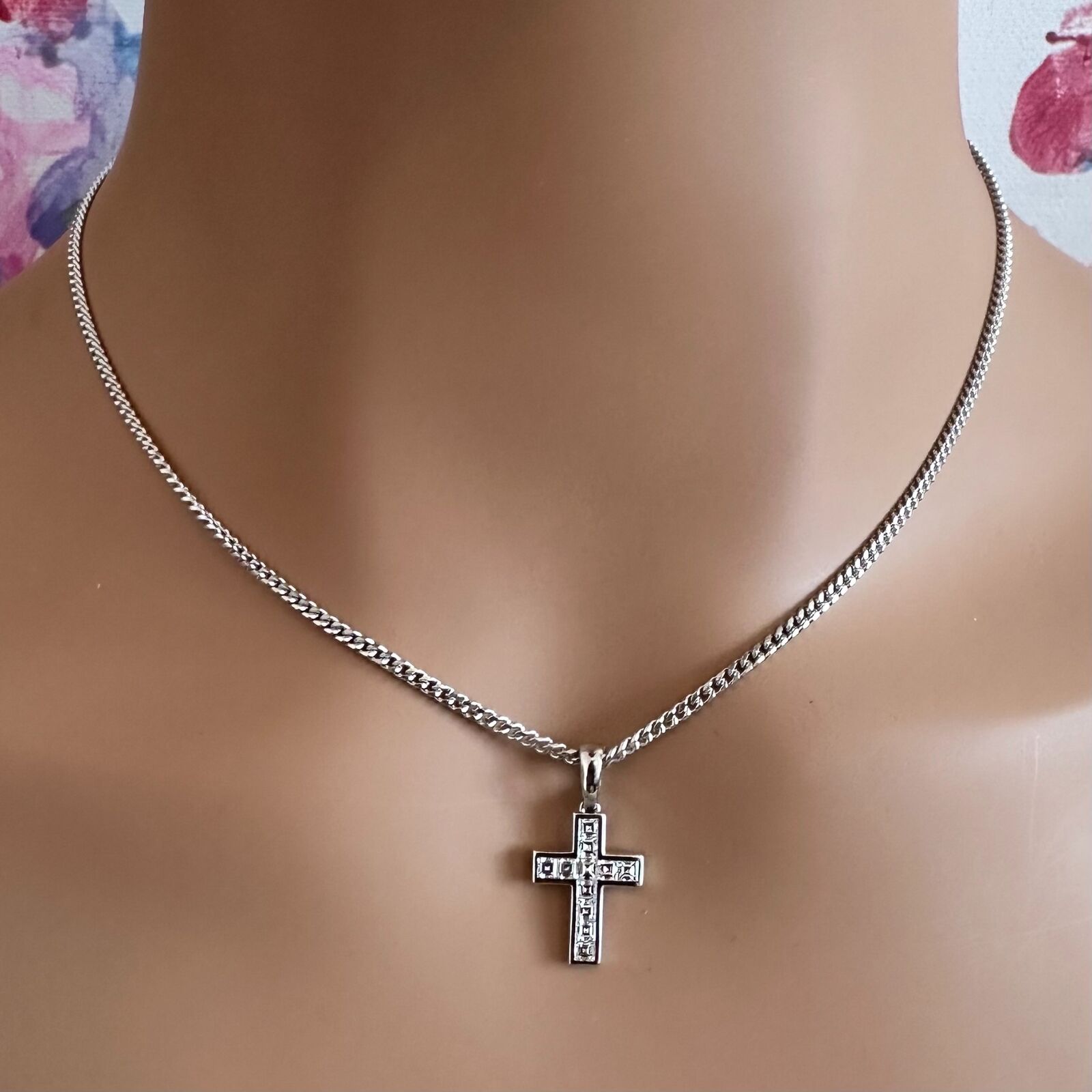 Authentic Cartier 18K White Gold Diamond Cross Pendant Necklace for Women - Luxury Gift for Anniversary, Valentine's Day & Special Occasions