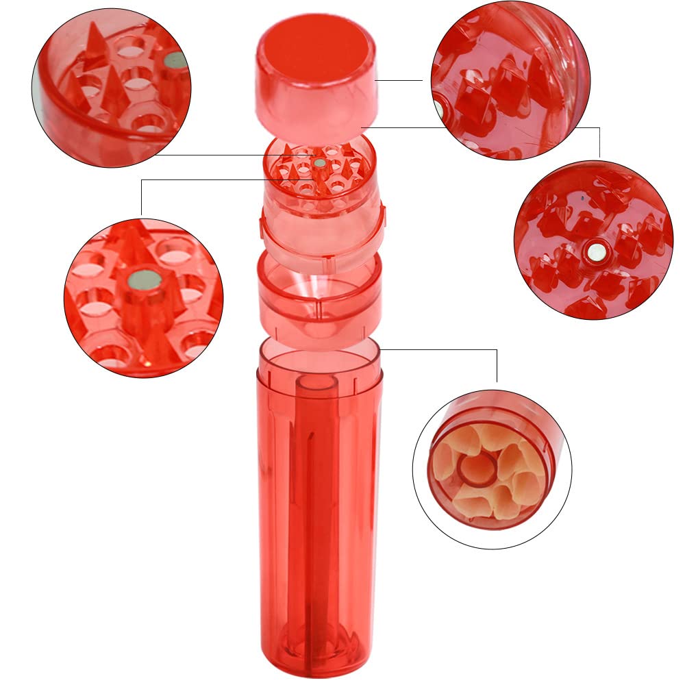 Premium Multifunctional Herb Grinder with 6 Transparent Cones - Perfect for Grinding Spices, Herbs & Tobacco - Ideal for Kitchen, Camping & Travel Use (Red)