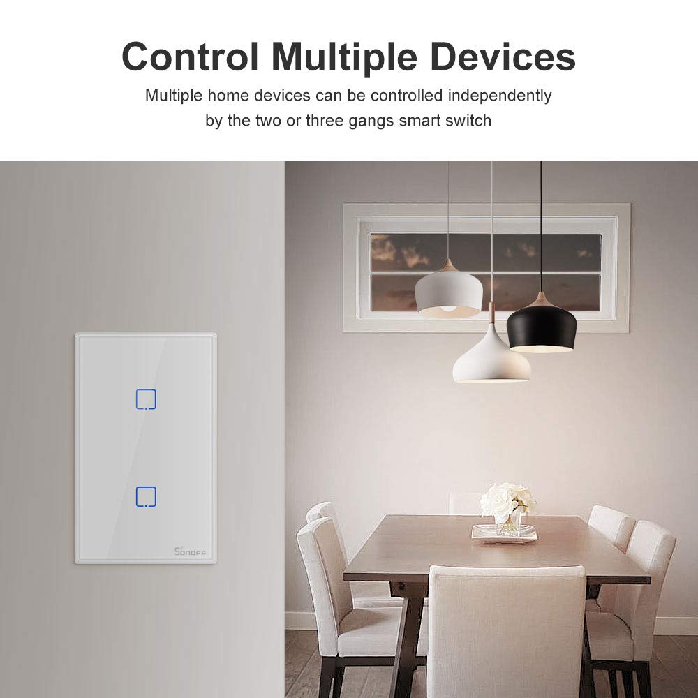 SONOFF Smart Light Switch - 2.4GHz WiFi Touch Wall Switch for Home Automation, Works with Alexa & Google Home, Neutral Wire Required, 2 Gang 1 Way (TX T0) - Perfect for Smart Home Lighting Control in Living Rooms, Bedrooms & Kitchens