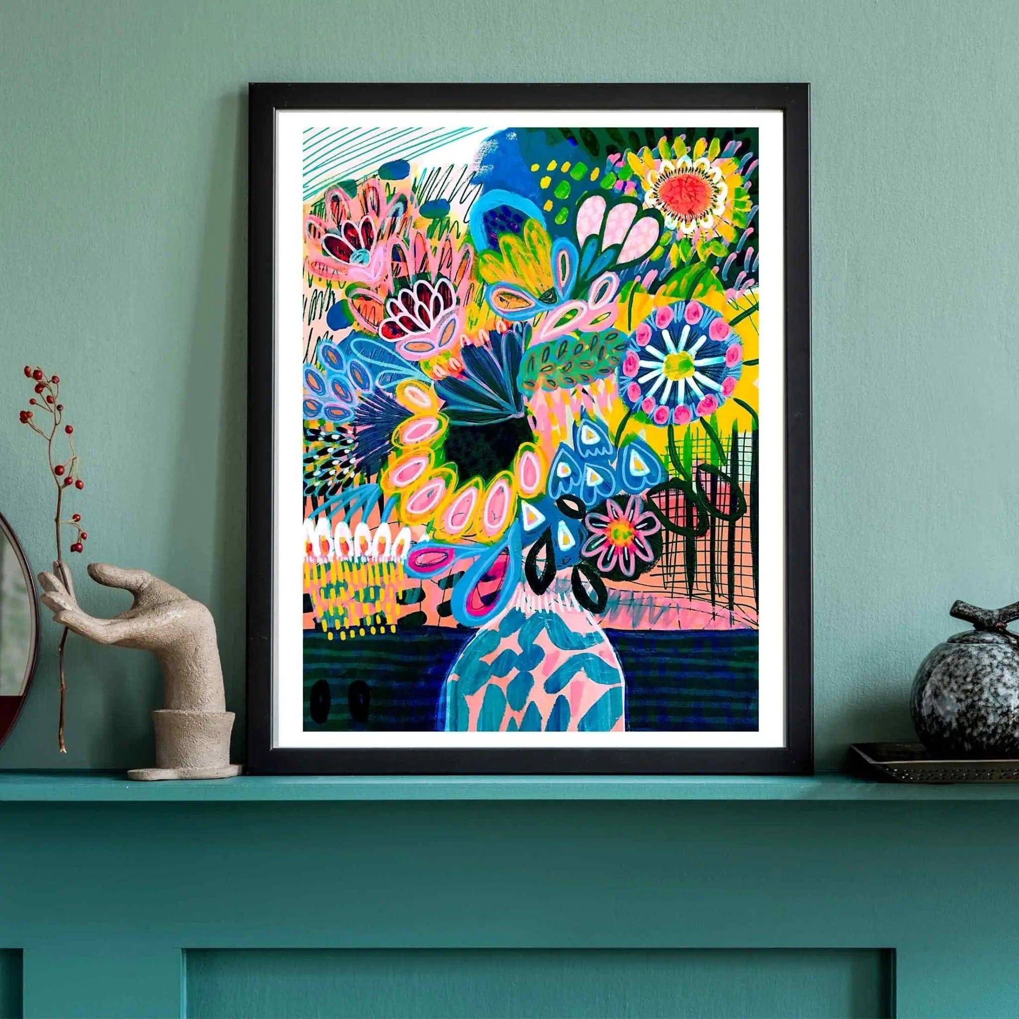 Abstract Floral Wall Art Print - Modern Canvas Painting of Flowers in Vase for Living Room & Bedroom Decor