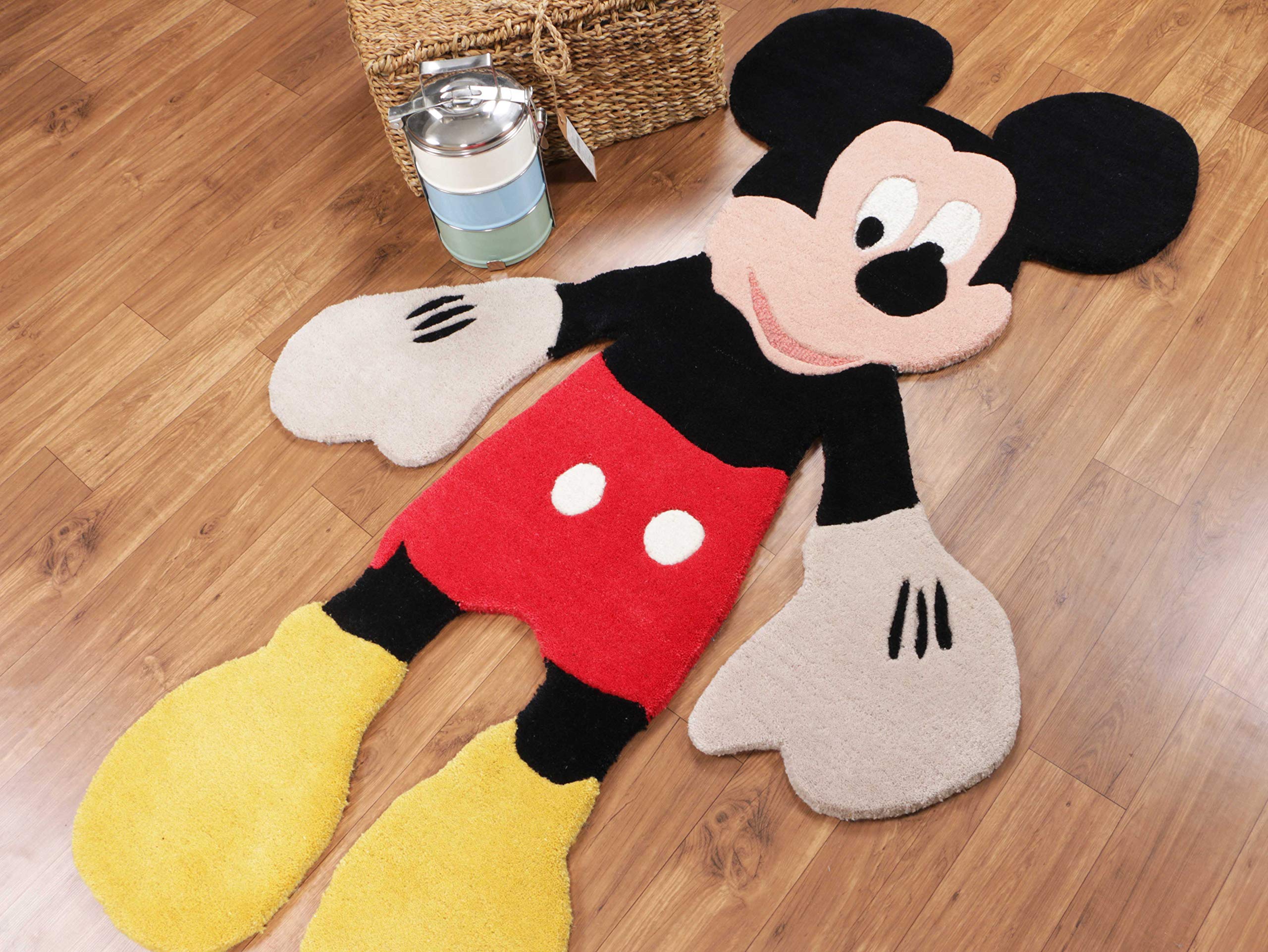 Disney Mickey Mouse 3'x5' Handmade Tufted 100% Wool Rug for Kids - Soft Nursery Carpet for Baby Boys & Girls Bedroom, Playroom Floor Decor