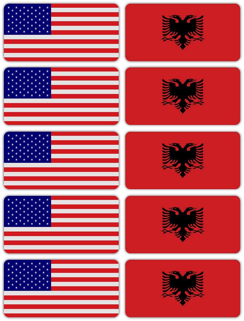 10-Pack 3M Reflective Albania & USA Flag Stickers - High Visibility Safety Decals for Hard Hats, Laptops, Bikes & Toolboxes | Perfect for Construction Workers, Cyclists & Outdoor Enthusiasts