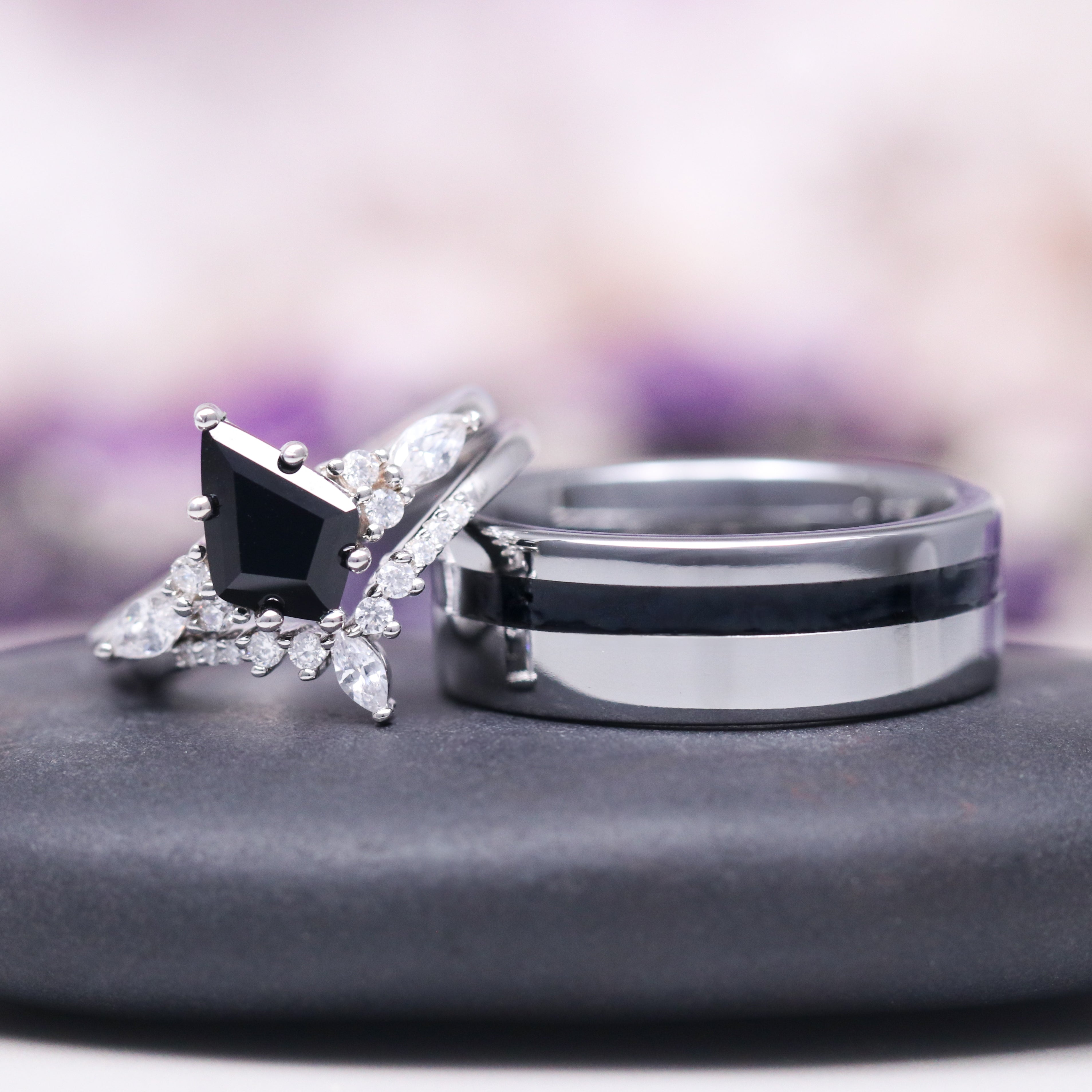 8MM Black Onyx Wedding Band for Men - Durable Tungsten Carbide Ring - Perfect for Engagement, Anniversary & Everyday Wear