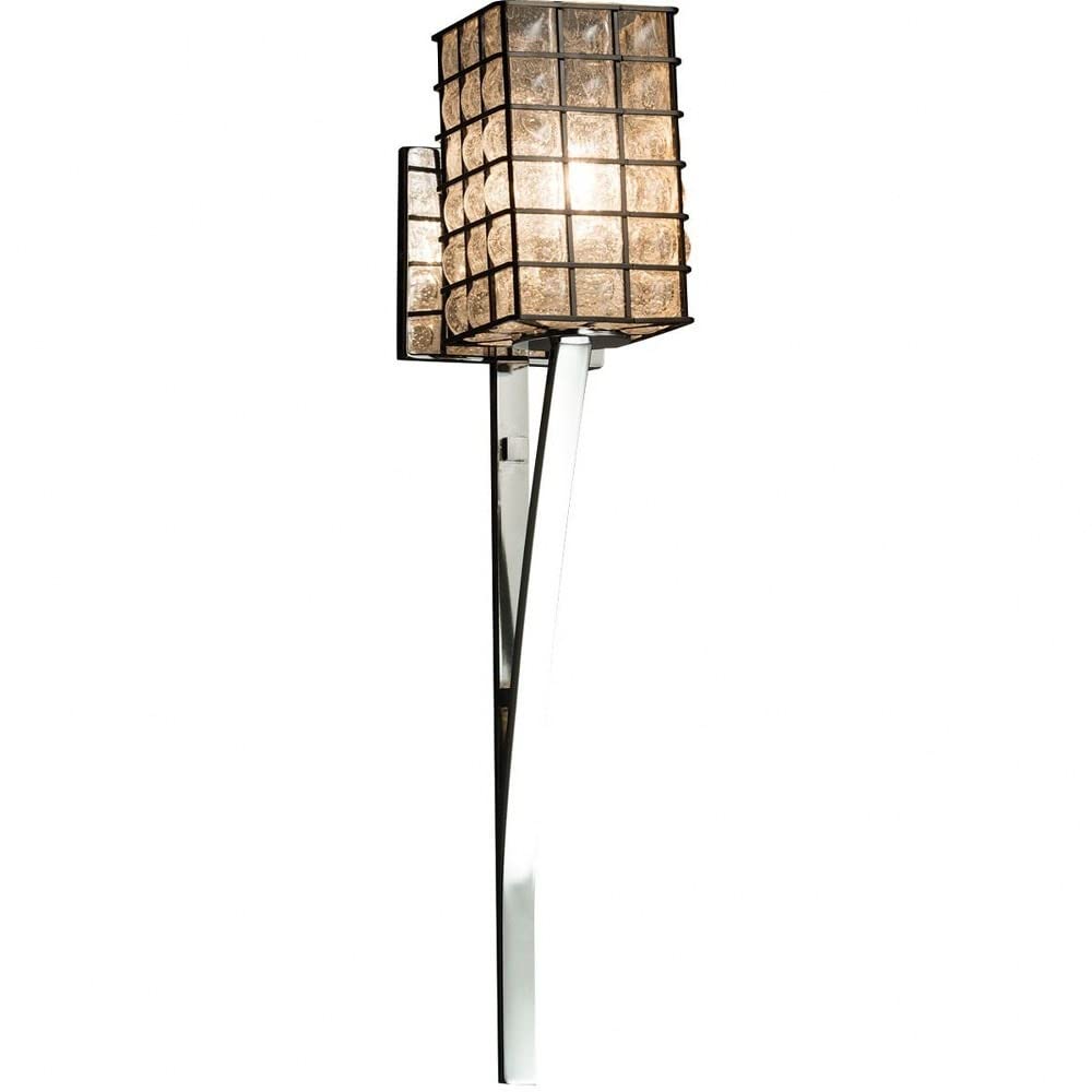 Justice Design Group Sabre 1-Light Wall Sconce - Square Flat Rim Polished Chrome Finish with Grid & Clear Bubbles Glass Shade (Model WGL-8791-15-GRCB-CROM) - Perfect for Modern Living Rooms, Bedrooms, or Hallway Lighting Decor