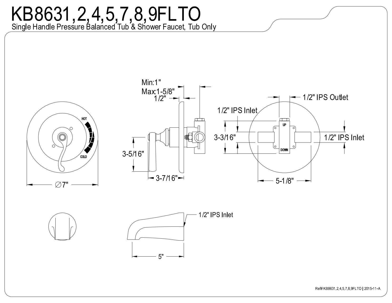 Kingston Brass KB8637FLTO Royale Shower Faucet for Bathtub Only - Brushed Nickel/Polished Chrome Finish - Perfect for Bathroom Renovation & Luxury Spa Experience