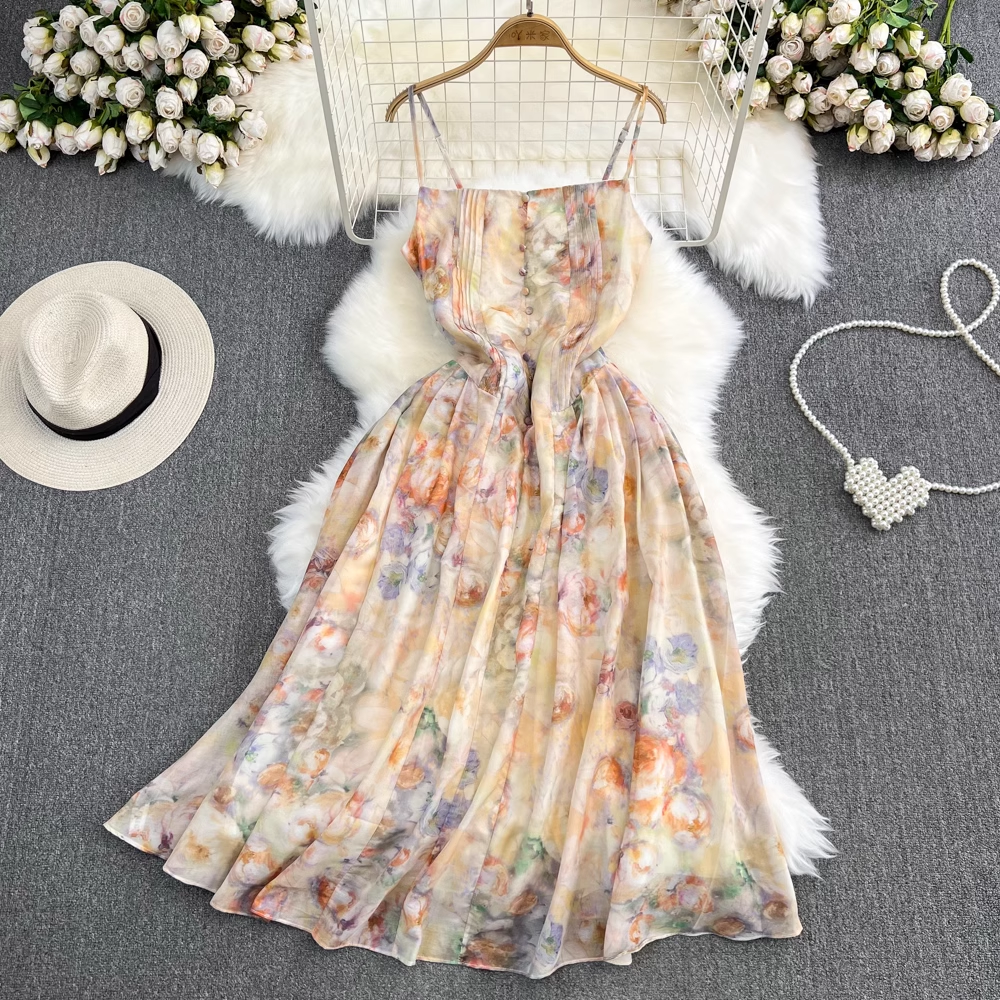 Fairy Floral Chiffon Long A-Line Dress for Women - Elegant Summer Maxi Dress with Flowy Skirt | Perfect for Beach Weddings, Garden Parties & Date Nights