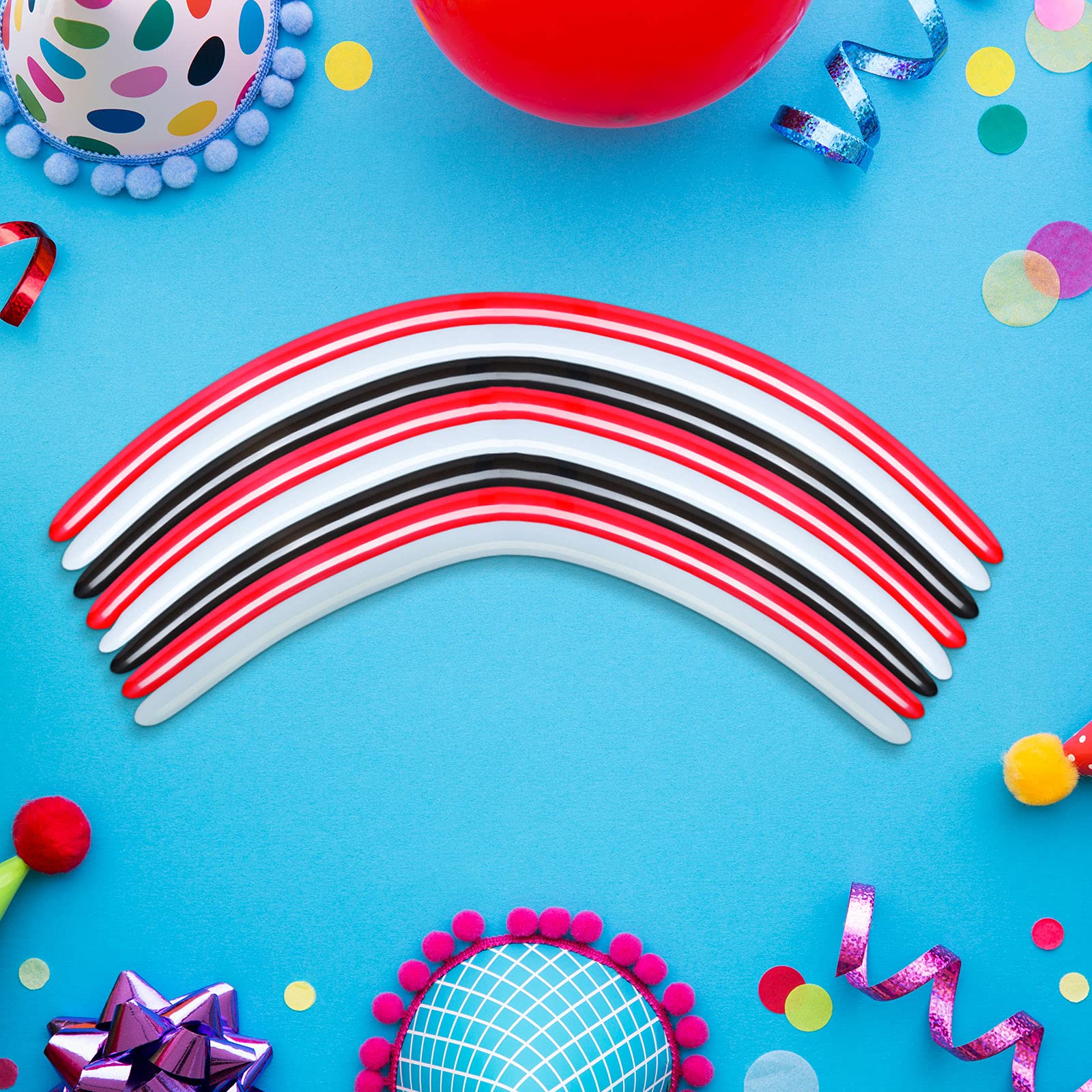 100-Piece Long Twisting Balloons for Animal Shapes & Party Decorations - Latex Modeling Balloons for Weddings, Birthdays, Clown Acts & Art Projects (Black, Red, White) - Perfect for DIY Party Supplies, Balloon Twisting & Event Decorations