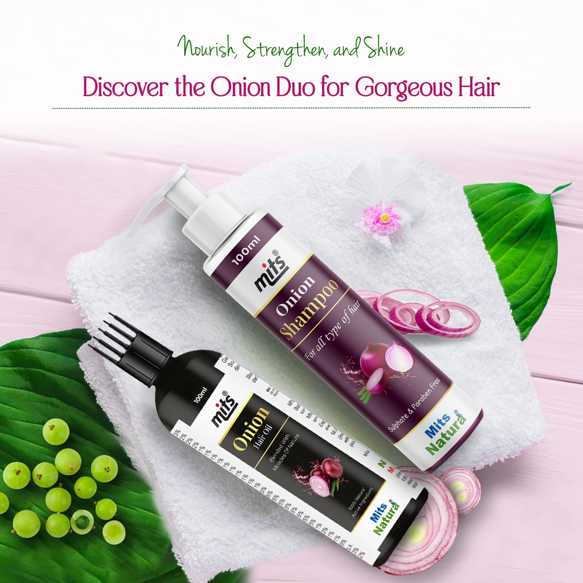 Mits Natural Onion Shampoo for Hair Growth & Hair Loss Control - With Aloe Vera, Curry Leaf, Amla, Brahmi & Neem Extracts - Anti Dandruff Treatment - Strengthens Hair Follicles - Promotes Silky Smooth Shiny Hair - Perfect for Daily Hair Care & Scalp Nourishment