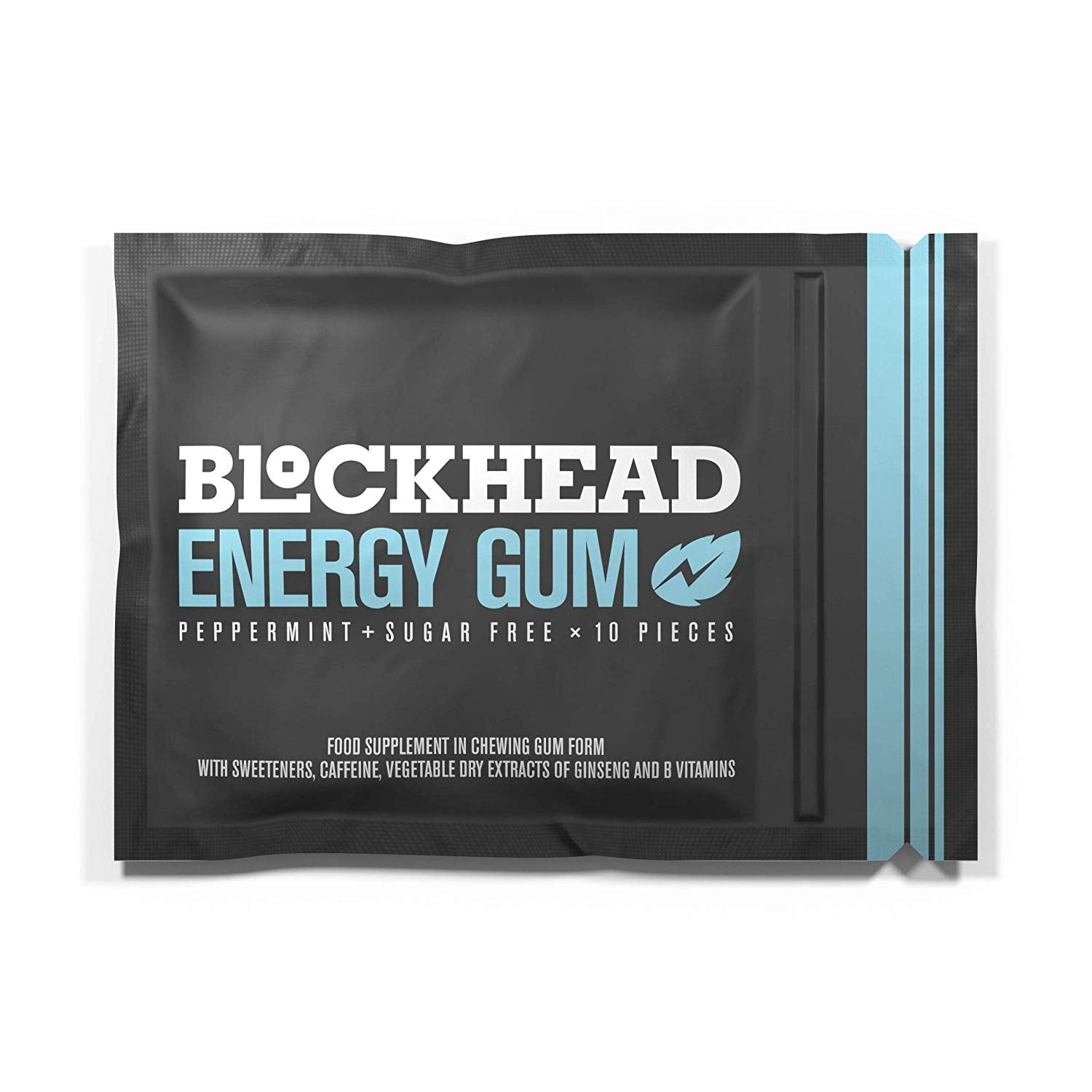 BLOCKHEAD Energy Gum Peppermint Flavor - 12 Packs (7 Pieces Each) - Caffeine Chewing Gum for Focus & Alertness - Perfect for Workouts, Studying & Long Drives