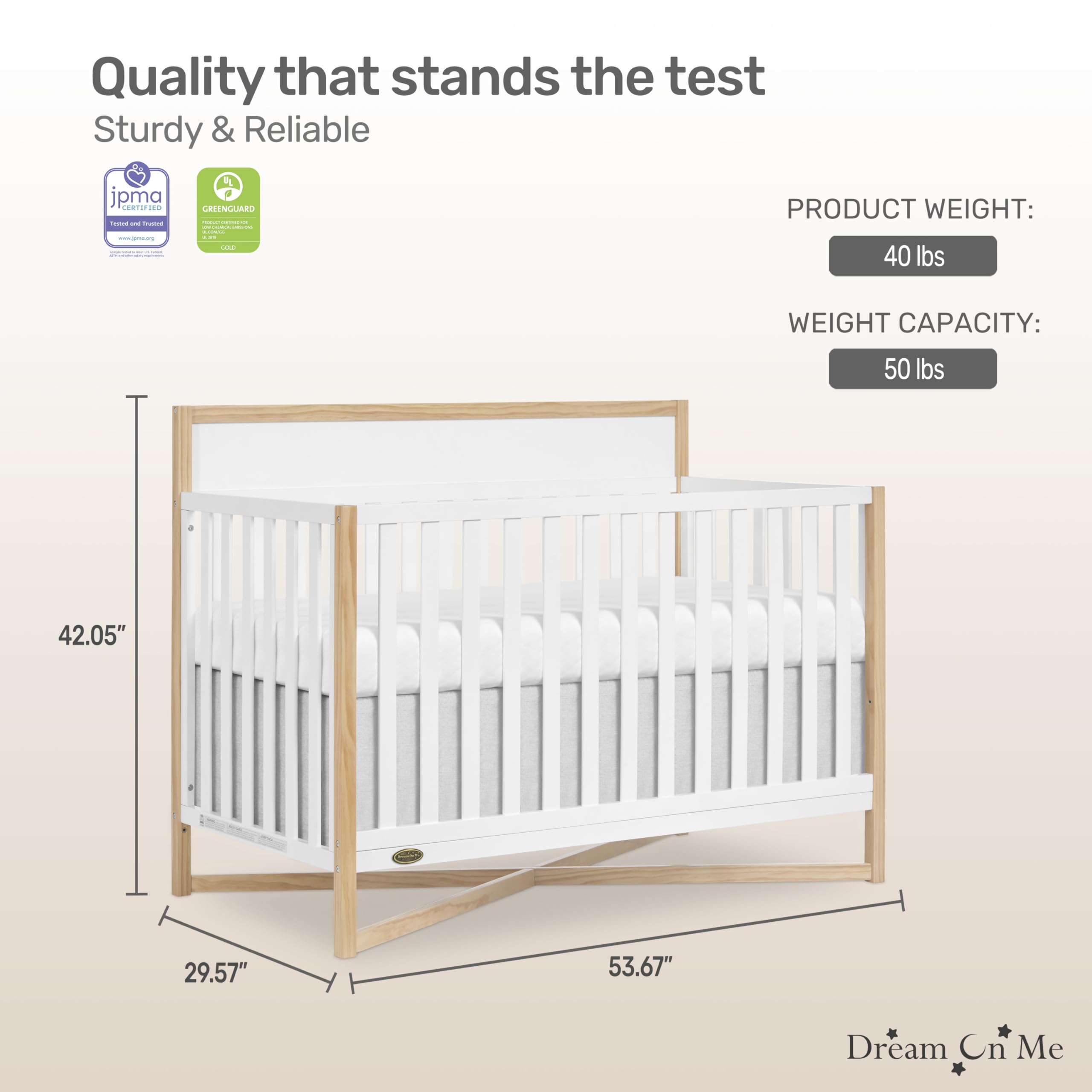 Dream On Me Owen 5-in-1 Convertible Crib - White Oak Finish | Greenguard Gold & JPMA Certified | Transforms to Toddler Bed, Daybed, Kids Sofa & Full Bed | Safe Nursery Furniture for Baby & Toddler | Perfect for Small Spaces & Growing Families