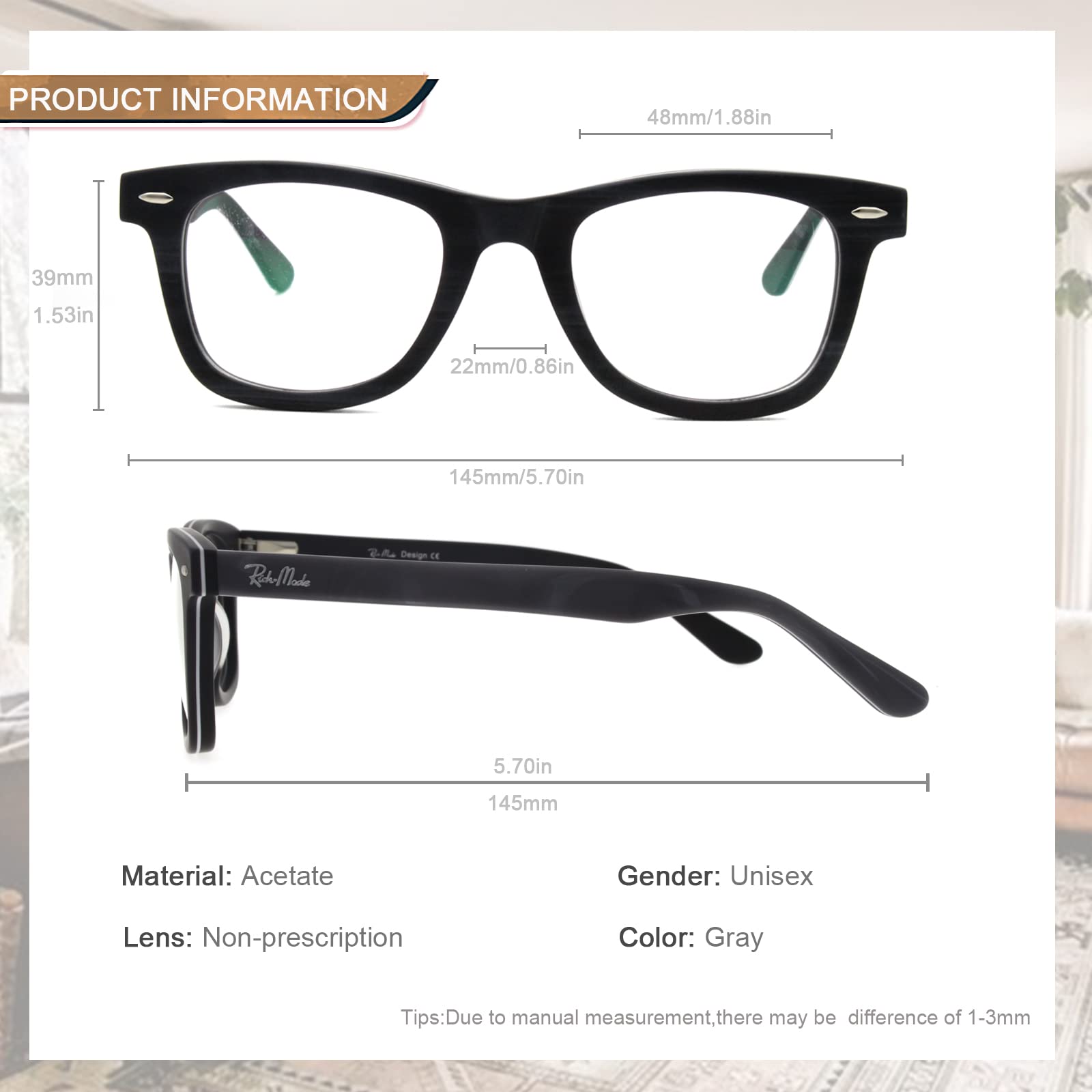 Stylish Acetate Non-Prescription Eyeglasses for Women & Men - Fashionable Unisex Frames for Work, Reading & Everyday Wear