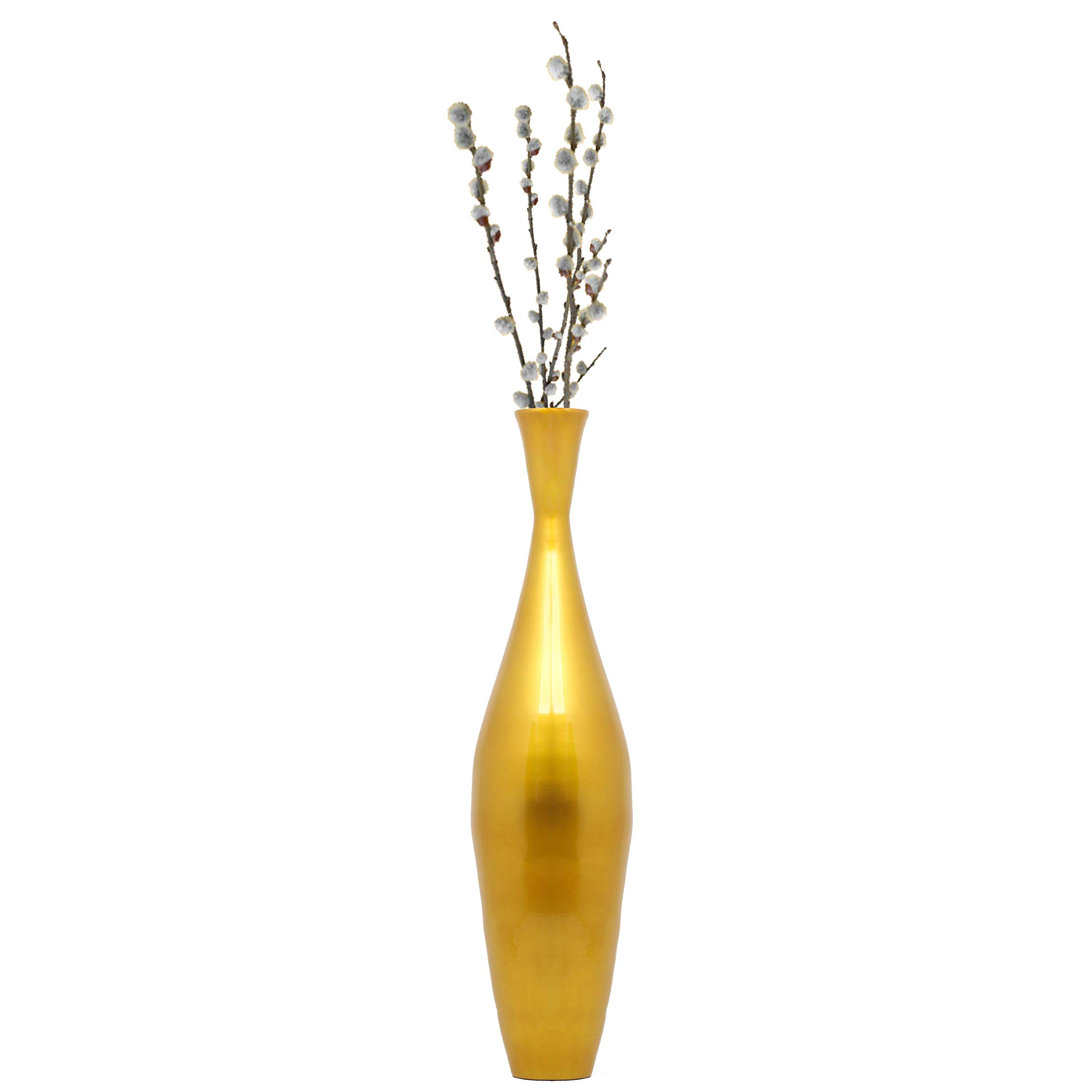 Uniquewise 43-Inch Modern Tall Bamboo Narrow Trumpet Floor Vase in Gold - Elegant Home Decor for Living Room, Entryway, or Office (QI003889.GD)