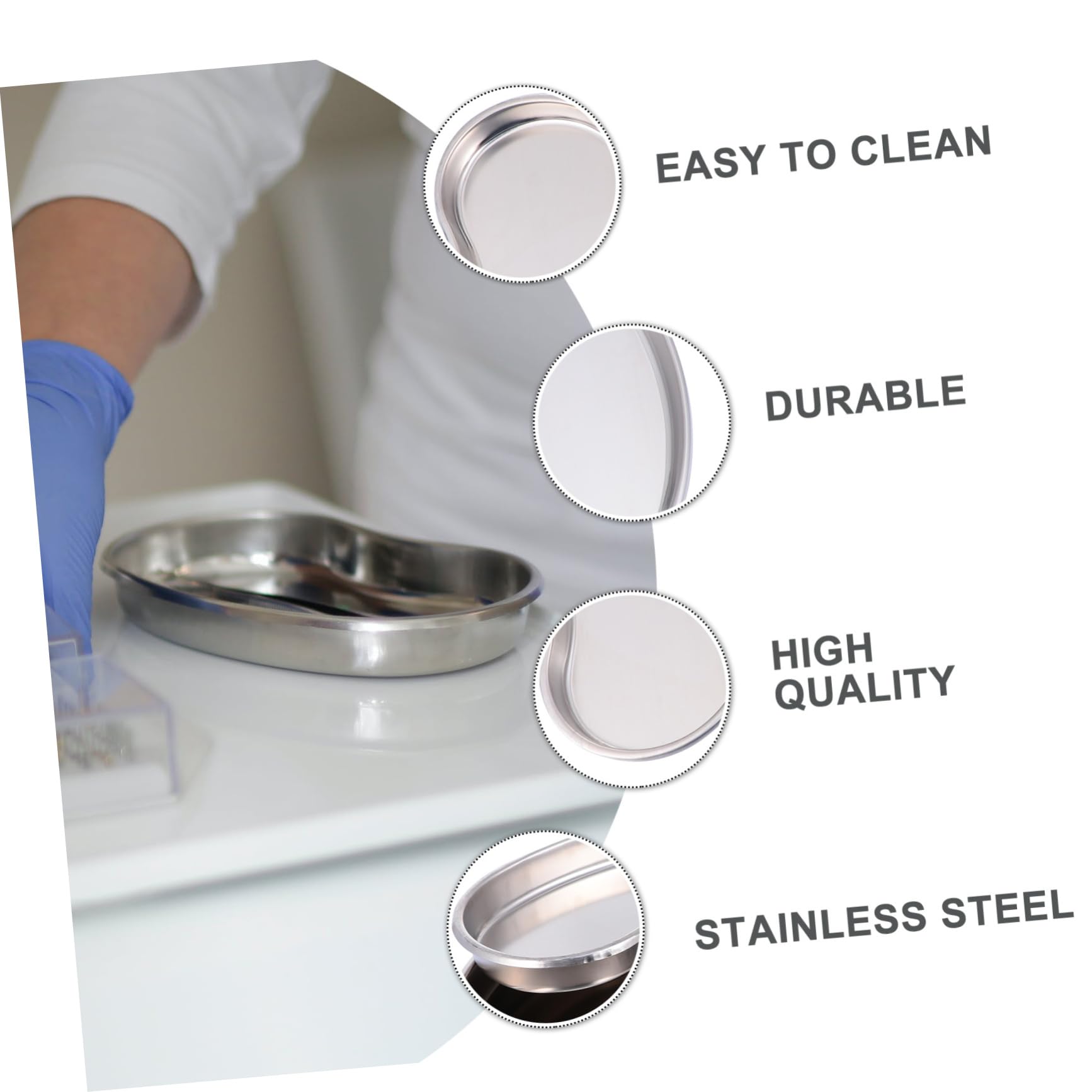 3-Piece Stainless Steel Dental Tray Set - Kidney Dish & Mayo Tray for Medical Clinics, Labs & Dental Offices | Durable Metal Instrument Trays for Surgical Tools, Experiments & Dental Procedures