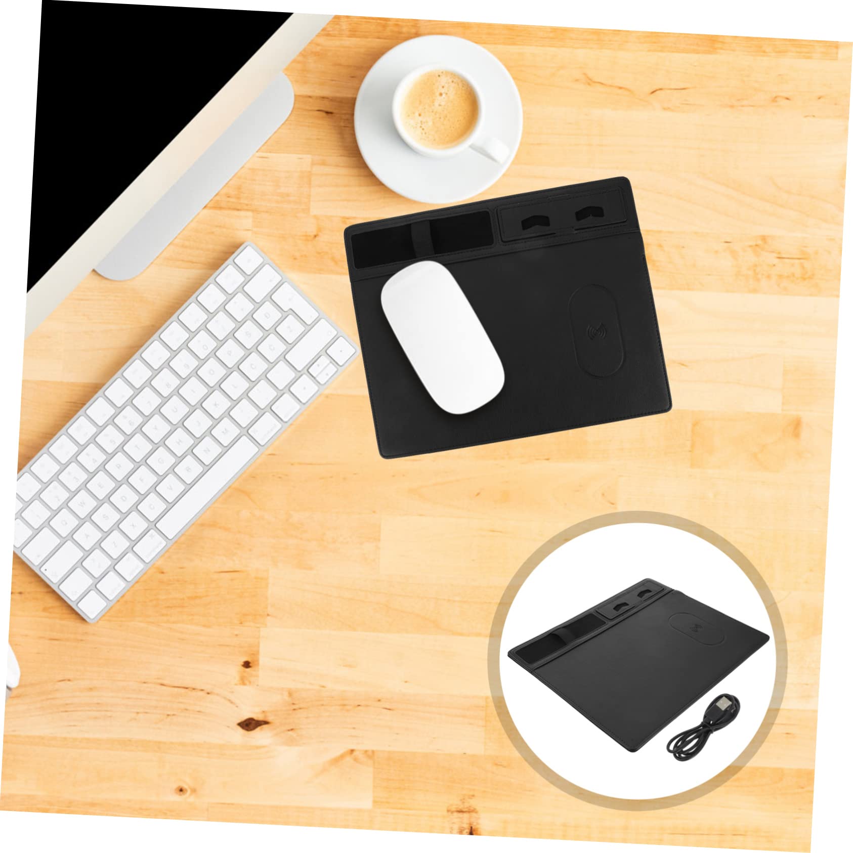 VILLCASE 15W Fast Wireless Charging Pad - Large Gaming Mouse Pad with Qi-Certified Charger for iPhone 15/14/13, Samsung Galaxy S23/S22 - Non-Slip RGB Mouse Mat for Office & Gaming Setup (Black)