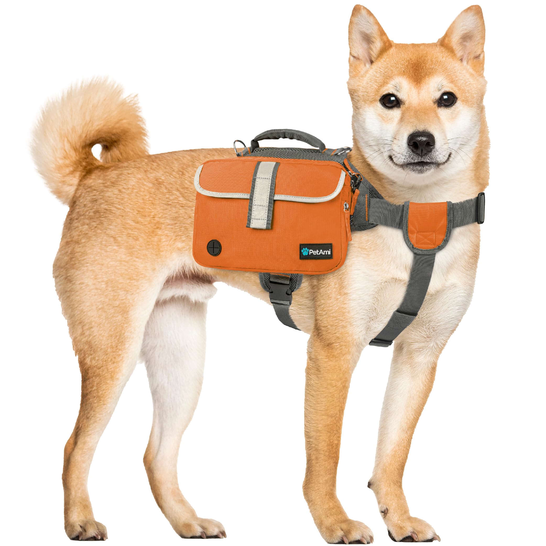 PetAmi Dog Backpack for Medium & Large Dogs - Adjustable Saddle Bag Carrier with Reflective Safety Pockets - Perfect for Hiking, Camping & Travel (Orange, Medium) - Ideal for Outdoor Adventures & Daily Walks
