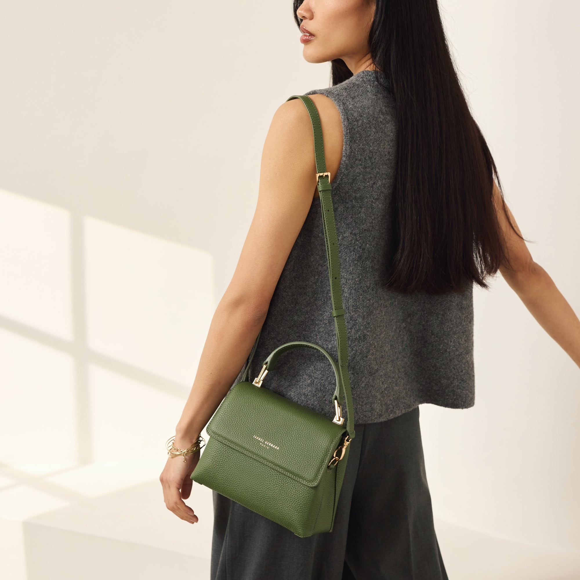 Femme Forte Heline Green Calfskin Leather Handbag for Women - Elegant Crossbody Purse with Adjustable Strap, Perfect for Work, Travel & Everyday Use