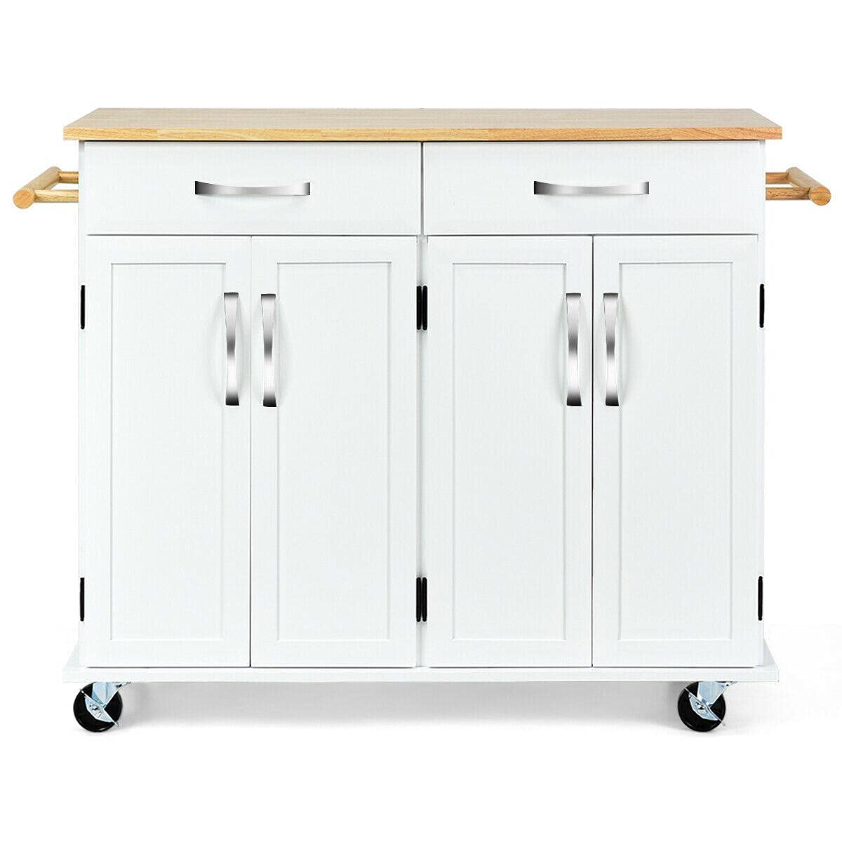 White Kitchen Utility Cart with Drawers & Wheels - Rolling Storage Cabinet for Kitchen Island, Bar & Dining Room - Mobile Kitchen Trolley for Organizing Spices, Cookware & Serving Essentials
