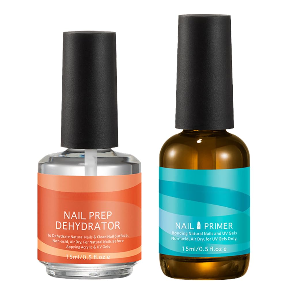 Professional Gel Nail Polish Dehydrator & Acid-Free Primer Set - Prep for Acrylic & UV Gel Nails - Salon Quality Nail Supplies for Long-Lasting Manicures at Home or Professional Use