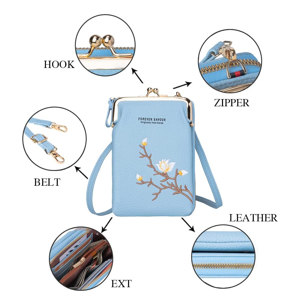 Women's Small Crossbody Phone Sling Bag - Cute Kiss Lock Shoulder Purse with Credit Card Slots & Wallet Function | Perfect for Daily Use, Travel, Shopping & Hands-Free Convenience