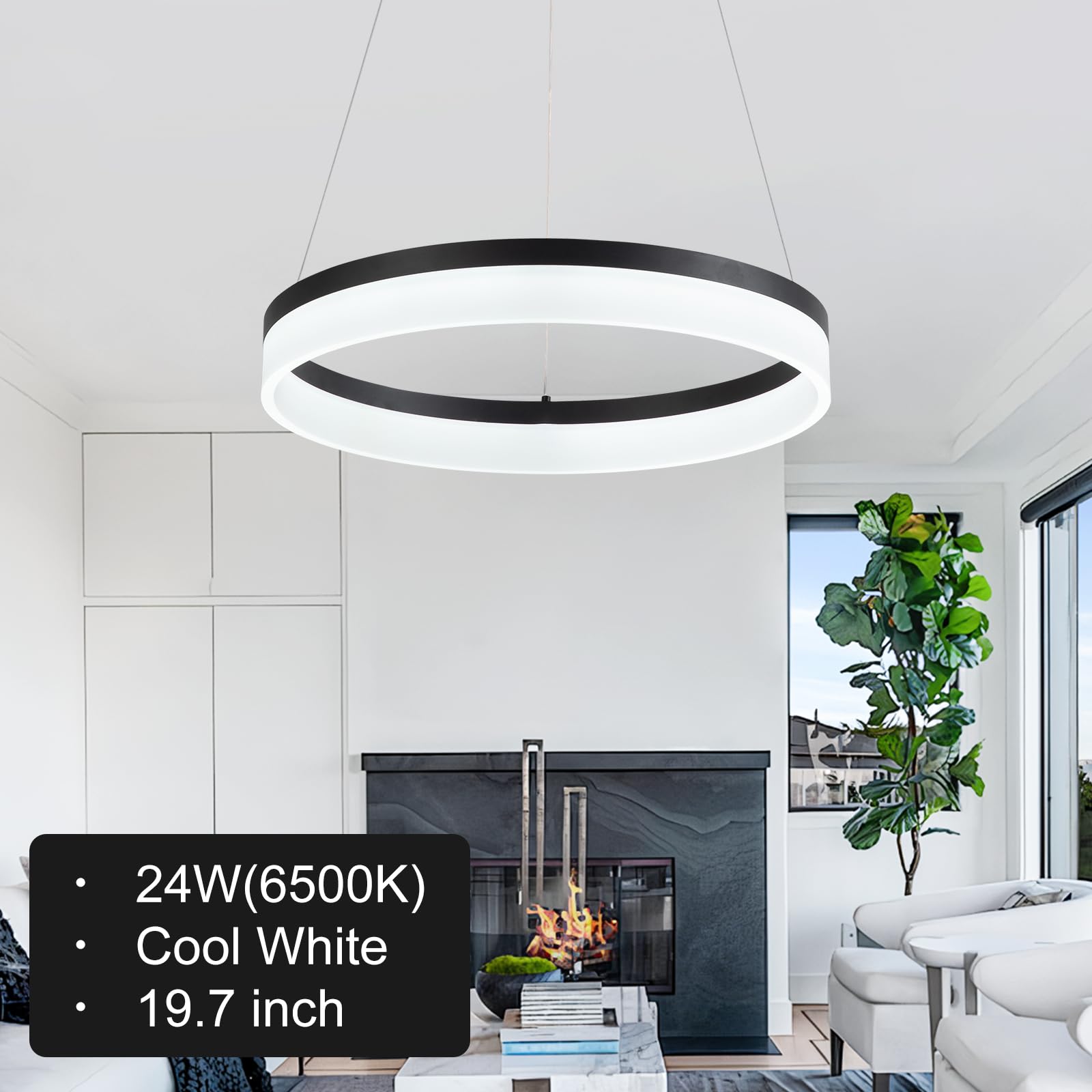 Buccleuch Black LED Chandelier - 19.7 Inch Dimmable Modern Pendant Light for Dining Room & Kitchen Island, Adjustable Height Acrylic Ceiling Fixture | Perfect for Table Lighting, Home Decor & Contemporary Interior Design