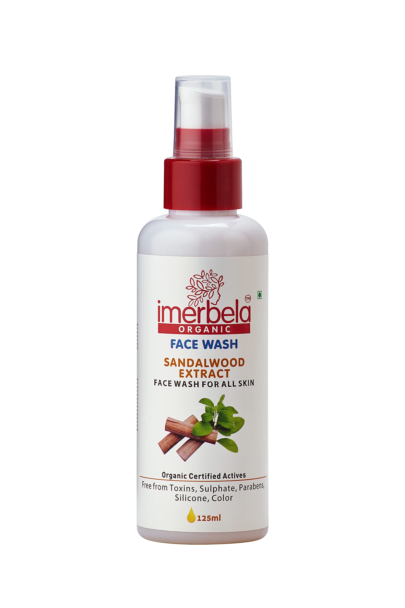Imerbela Organic Sandalwood 125ML Face Wash for Men & Women - Gentle Cleanser for Soft & Smooth Skin, Suitable for All Skin Types - Perfect for Daily Skincare Routine & Acne-Prone Skin