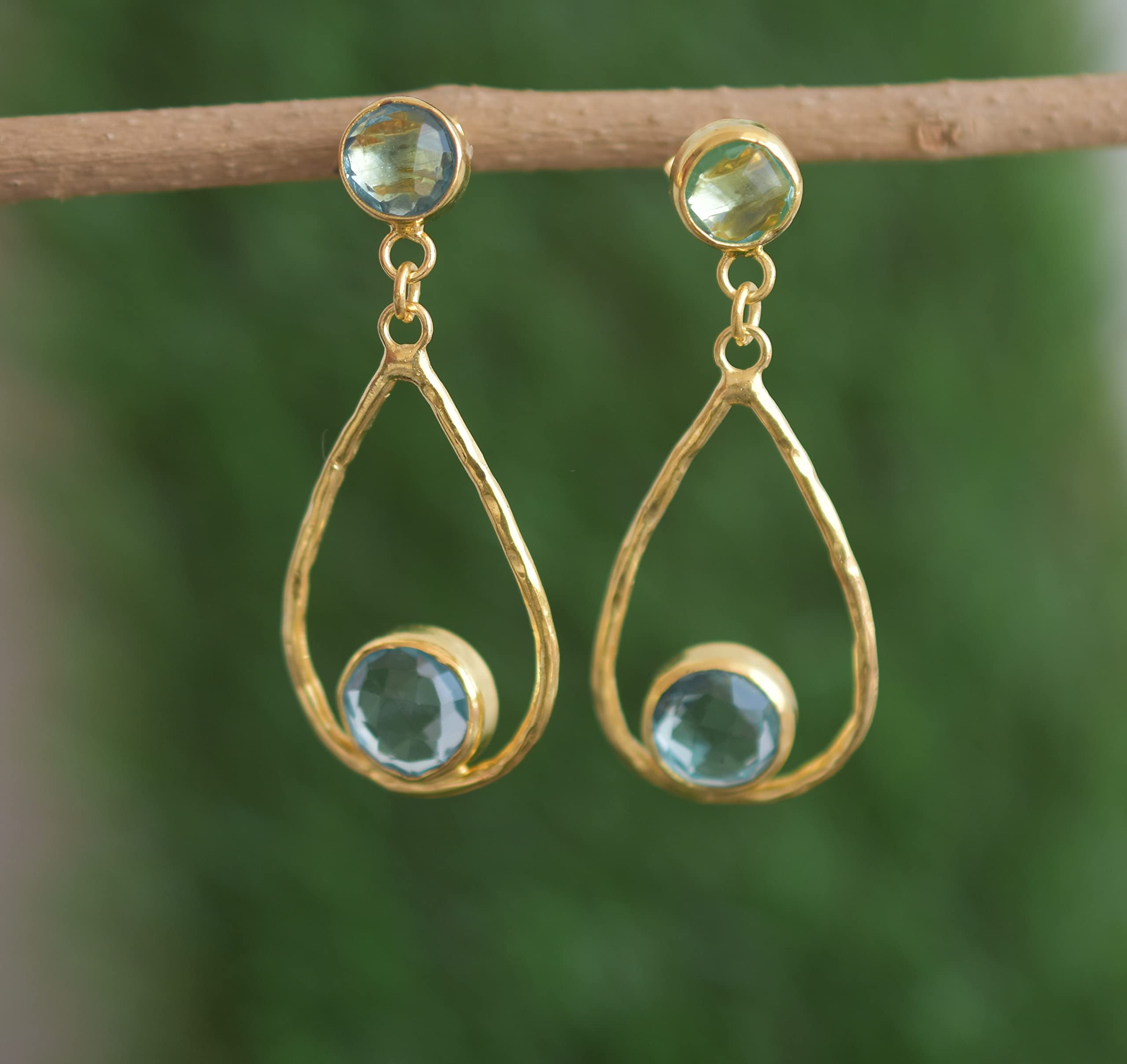 18K Gold Plated Blue Topaz Earrings for Women - November Birthstone Jewelry, Fashionable Gemstone Earrings for Birthday & Anniversary Gifts - Perfect for Parties, Weddings & Everyday Wear - VE-354