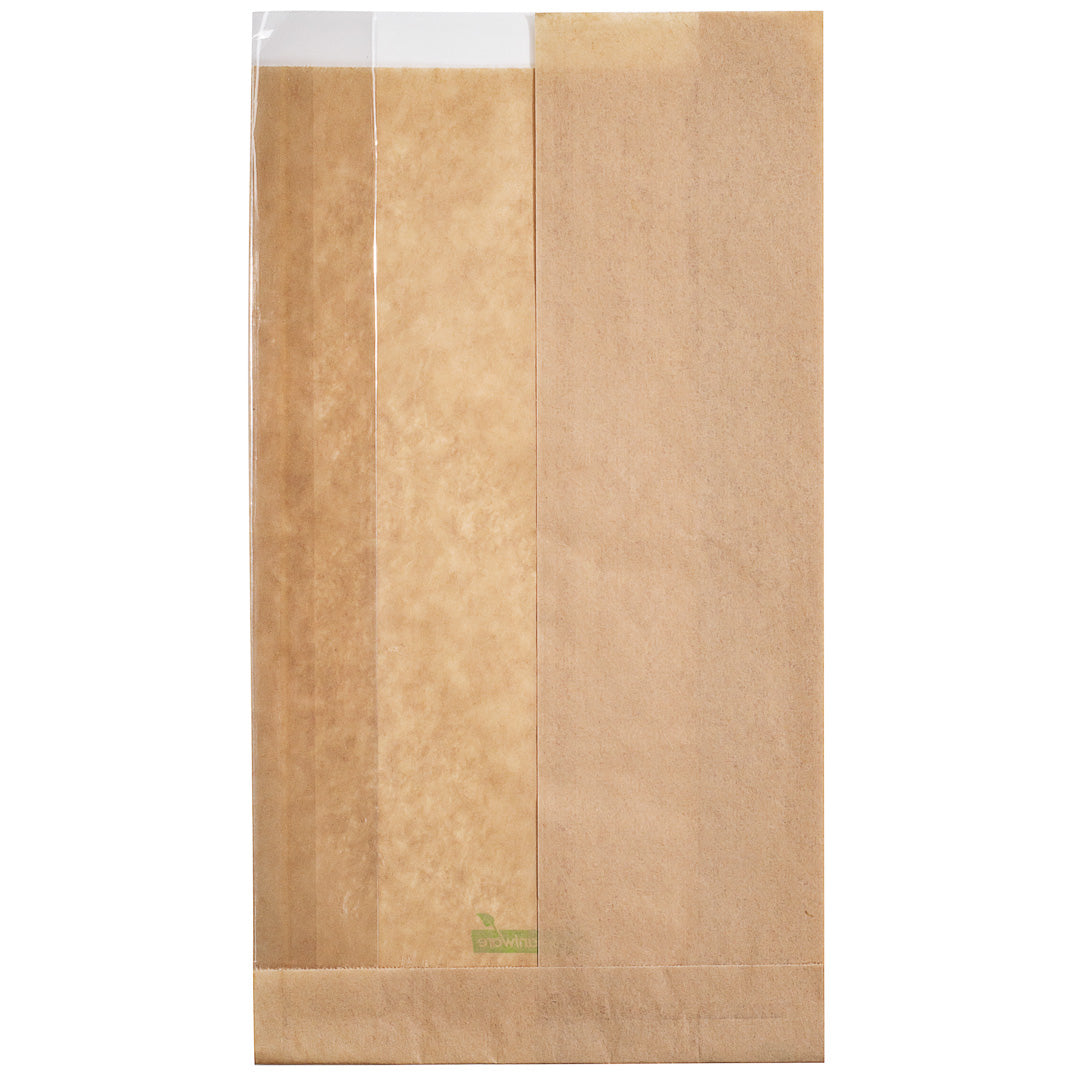 Eco-Friendly Kraft Paper Bread Bags with Side Window - 6 x 2 3/4 x 11 1/2 Inches - 100 Count Box - Perfect for Bakeries, Cafes & Artisan Bread Storage