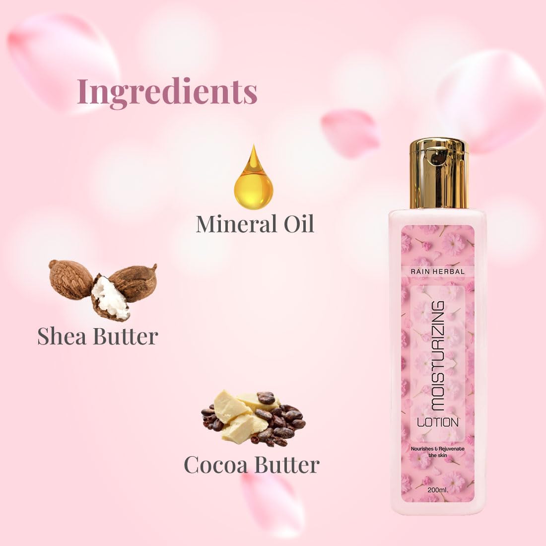 Rain Herbal Shea Butter with Mineral Oil Body Lotion - Ultra Deep Hydration Moisturizing Lotion for Men & Women - Nourishes & Rejuvenates Skin - Non-Greasy Formula for Healthy Looking Skin - 200ml - Perfect for Dry Skin Care, Daily Moisturizing, and Post-Shave Hydration