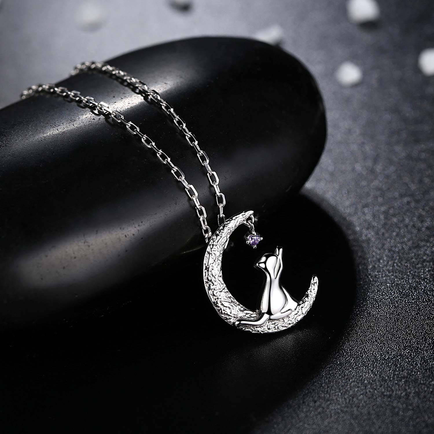 VIKI LYNN Sterling Silver Cat Moon Necklace - Elegant Cat Lover Jewelry for Women | Perfect Gift for Cat Owners & Moon Lovers