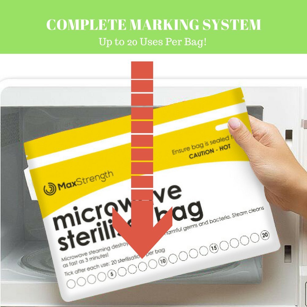 20-Pack Microwave Steam Sterilizer Bags for Baby Bottles, Pacifiers, Teethers & Breast Pump Parts | Reusable Large Sterilization Pouches (20 Uses Each) | Easy Tracking System | Perfect for Daycare, Travel & Home Use