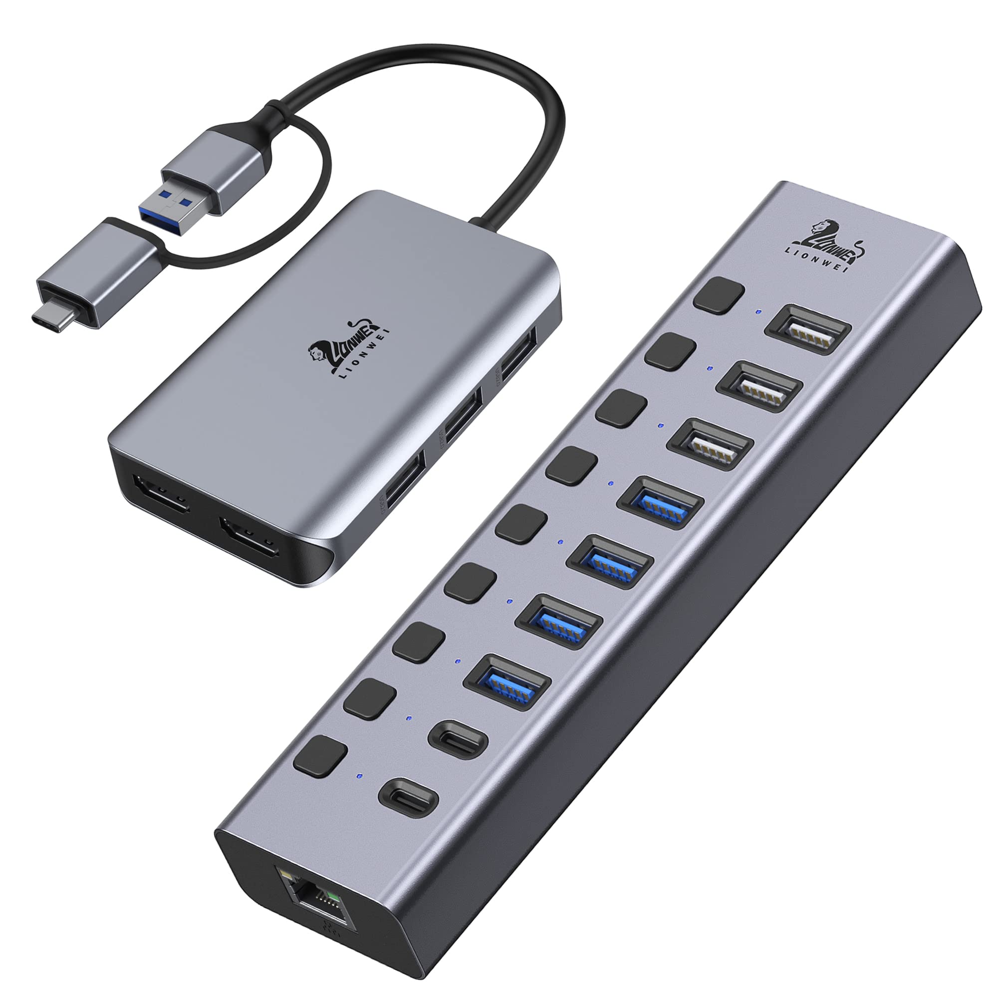 10-Port USB C Hub with Dual HDMI, Ethernet, USB 3.0 Ports - Docking Station for Laptop & Desktop - Perfect for Home Office, Gaming & Multi-Monitor Setup