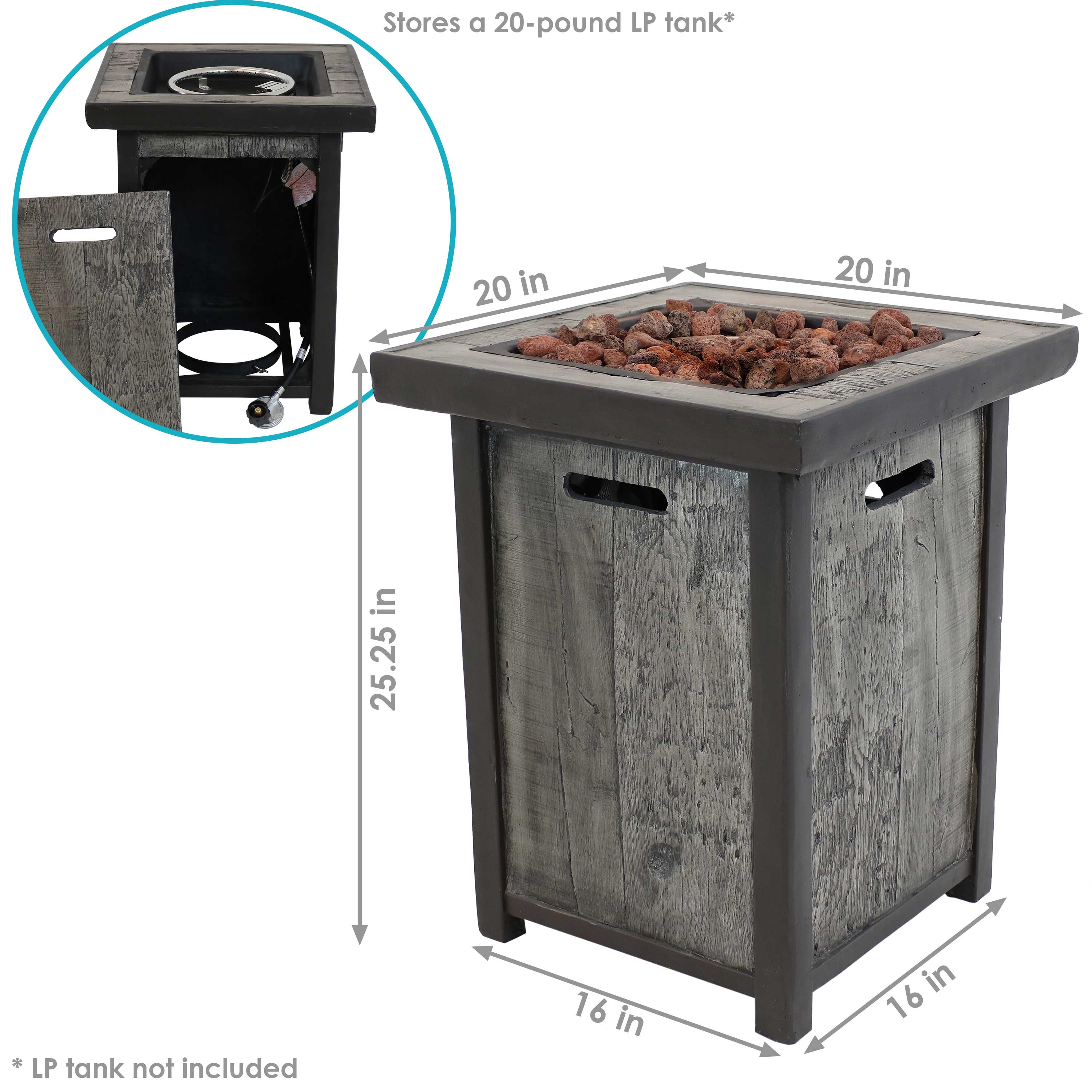 Sunnydaze Outdoor Propane Gas Fire Pit Table with Weathered Wood Look - 25 Inch Square Patio Heater for Backyard, Deck, Garden - Perfect for Outdoor Gatherings & Relaxation