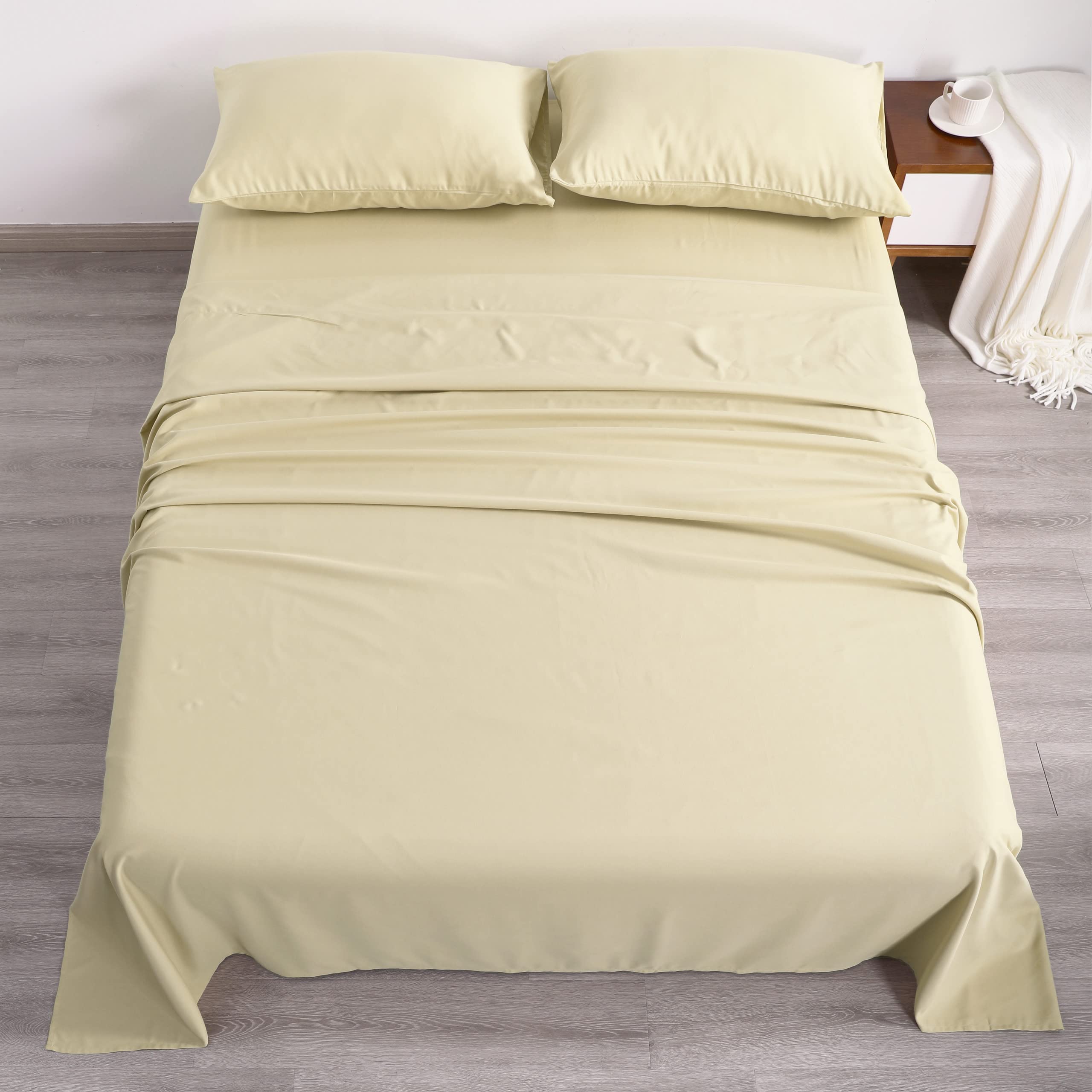 NTBAY 3-Piece 100% Microfiber Twin Bed Sheet Set - Ultra Soft 1800 Thread Count, Wrinkle & Fade Resistant, Deep Pocket Fitted Sheet (1 Flat, 1 Fitted, 1 Pillowcase) - Light Taupe - Perfect for Dorms, Guest Rooms & Kids' Beds