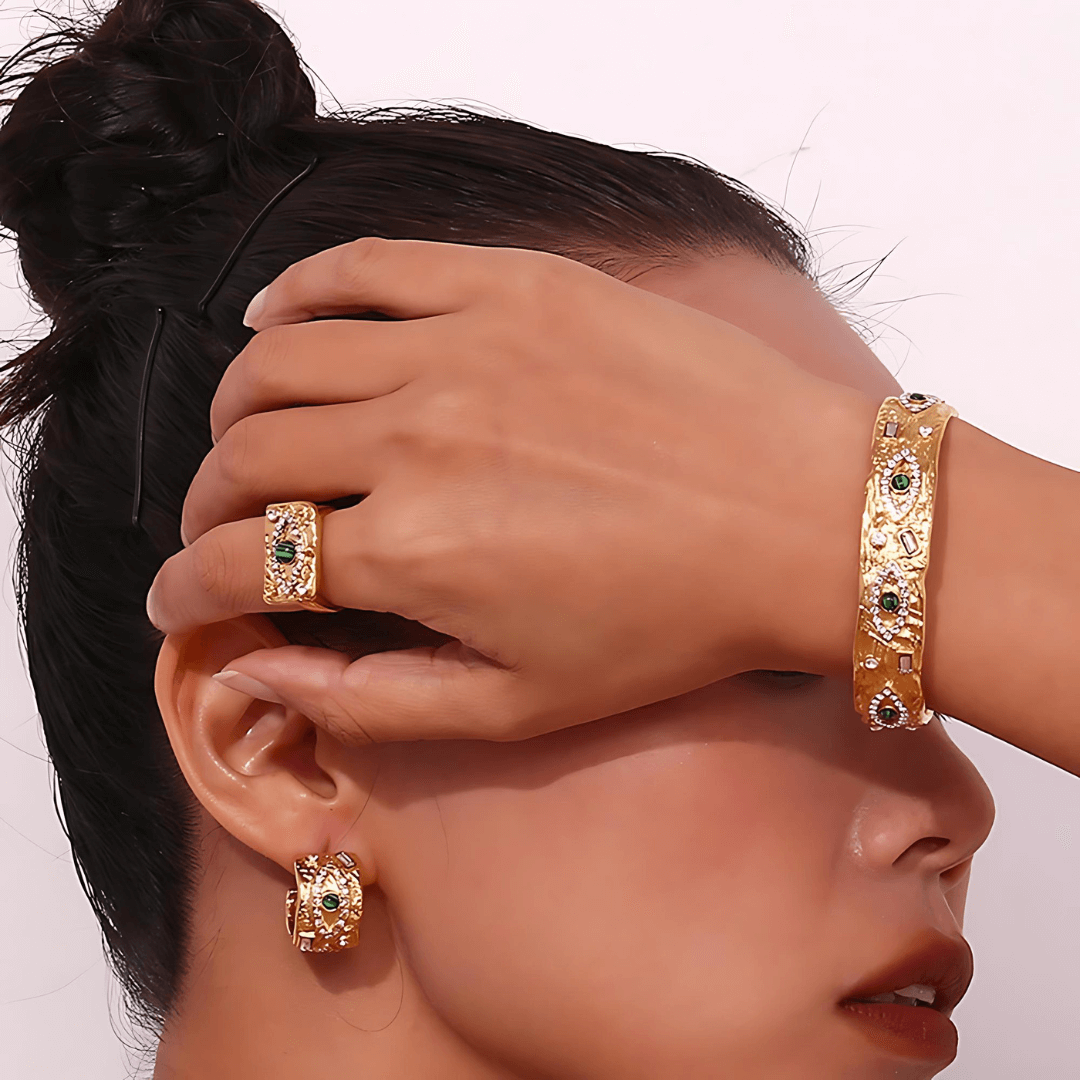 18K Gold Evil Eye Bangle Bracelet for Women - Protection Jewelry, Adjustable Lucky Charm Bracelet | JDB002 | Perfect for Gifts, Everyday Wear & Spiritual Protection