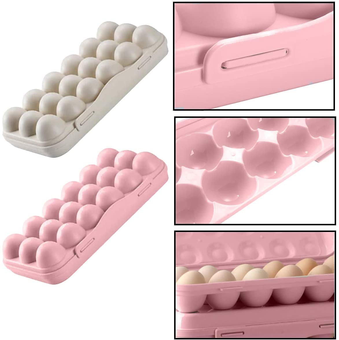 ONPRIX 18-Grid Plastic Food Grade Egg Storage Container with Lid - Stackable Refrigerator Egg Tray for Kitchen, Fridge Organization & Fresh Egg Preservation - Perfect for Farm Fresh Eggs, Meal Prep & Breakfast Storage
