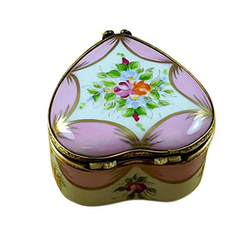 Rochard Pink Heart with Flowers Limoges Porcelain Jewelry Trinket Box - Perfect for Valentine's Gifts, Wedding Favors & Home Decor