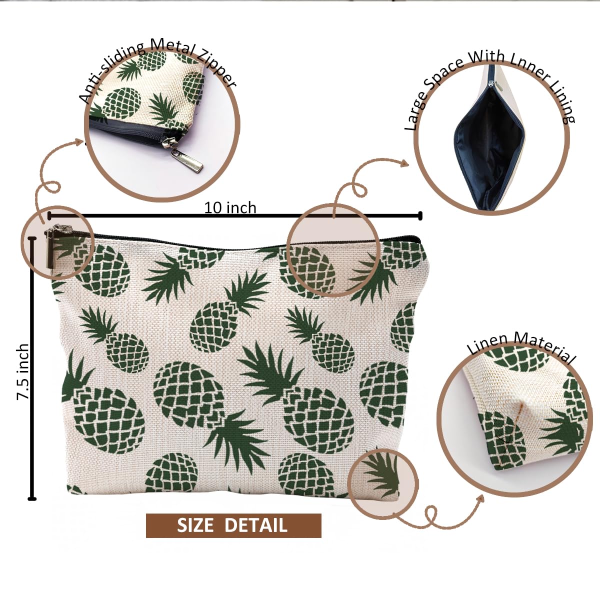 Stylish Green Pineapple Makeup Bag for Women - Summer Cosmetic & Toiletry Pouch - Perfect Pineapple Gift for Fruit Lovers - Great for Travel, Beach Trips & Everyday Use