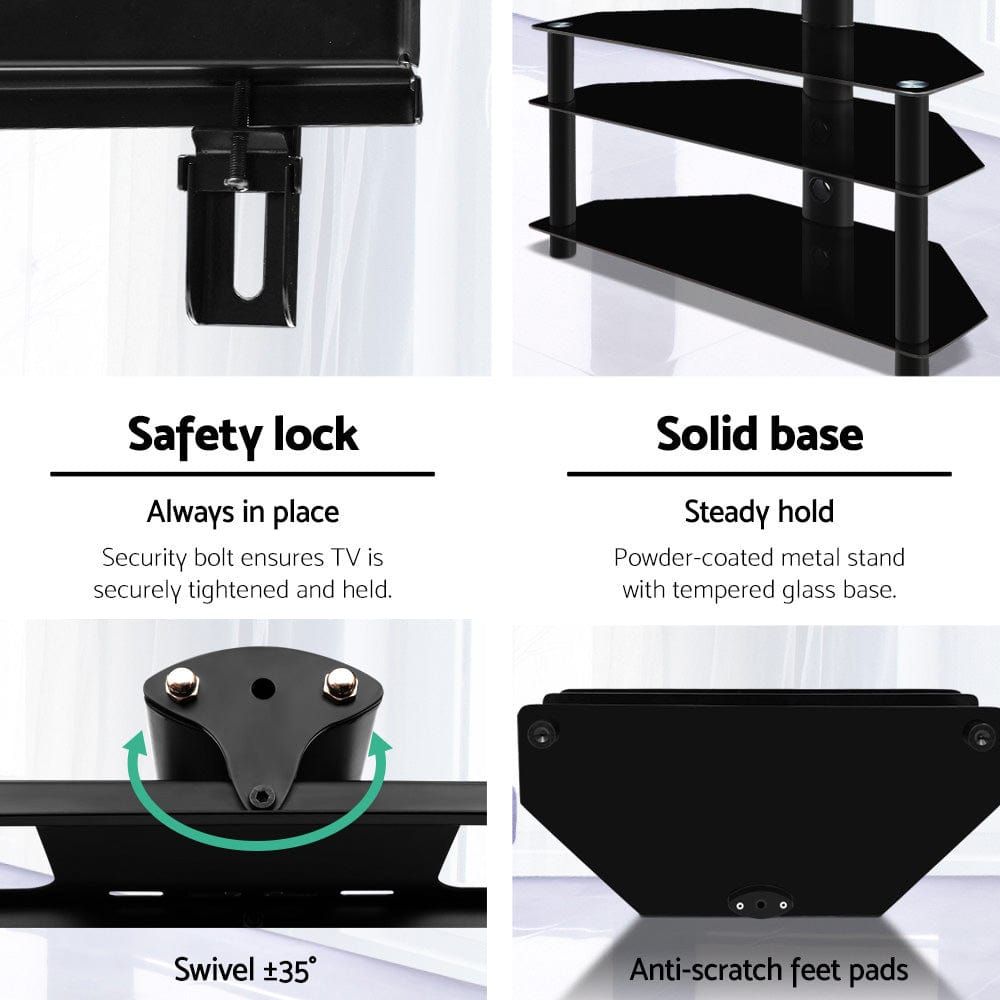 3-Tier Floor TV Stand with Bracket Shelf Mount - Sturdy Entertainment Center for Living Room, Bedroom & Home Theater Setup