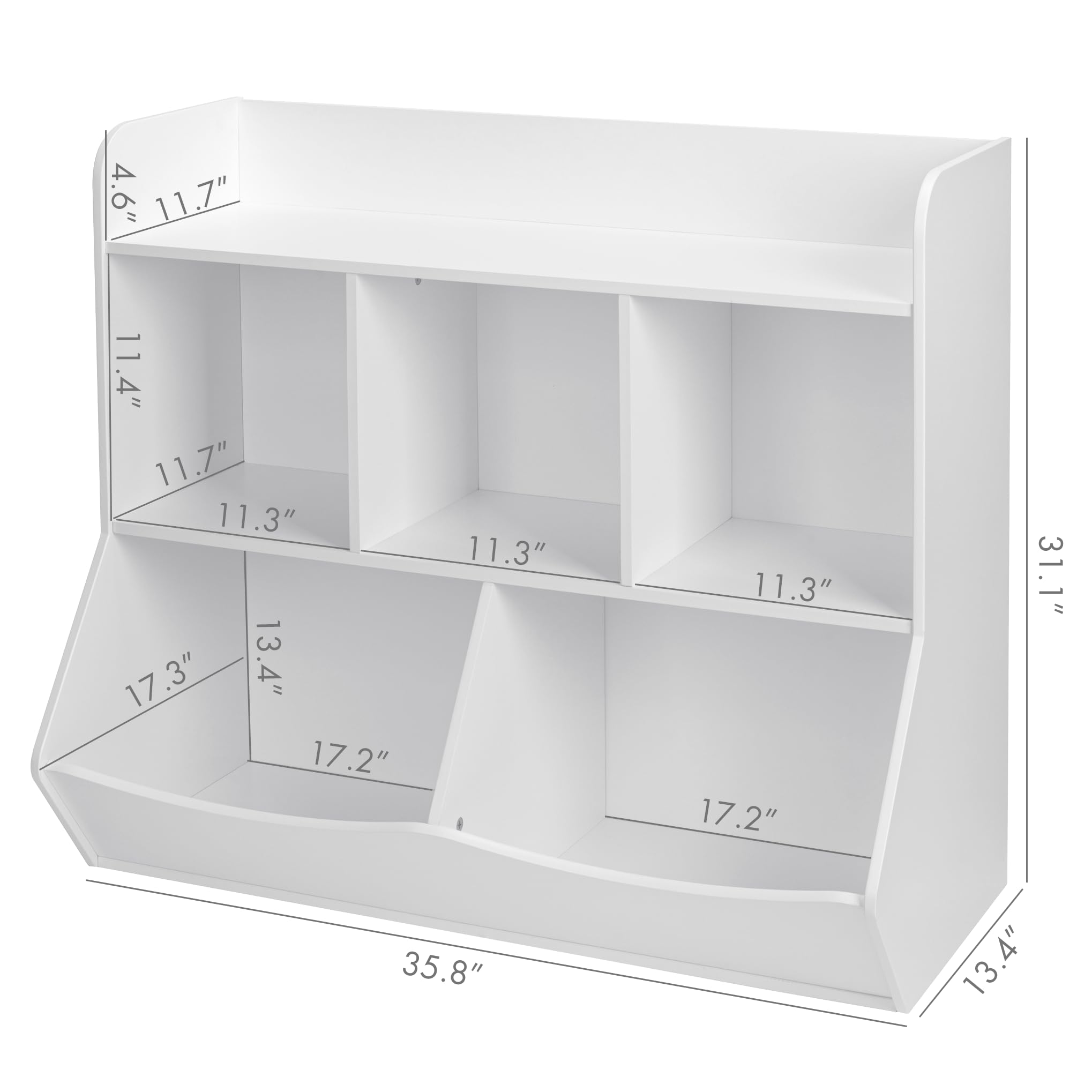 UTEX Kids Toy Storage Organizer with Bookcase - 6-Shelf Cubby Organizer for Books, Toys & Games - Perfect for Playroom, Bedroom & Nursery - White (Space-Saving Kids Furniture)