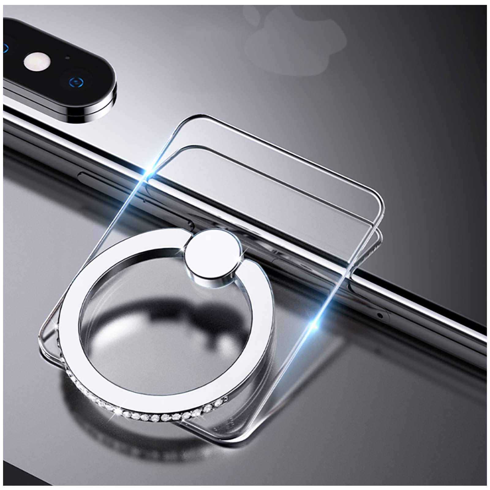 YINHEXI 2 Pack Clear Phone Ring Stand Holder - 360° Rotating Finger Grip for Cell Phones (Silver & Diamond) - Perfect for Watching Videos, Taking Selfies, and Hands-Free Browsing