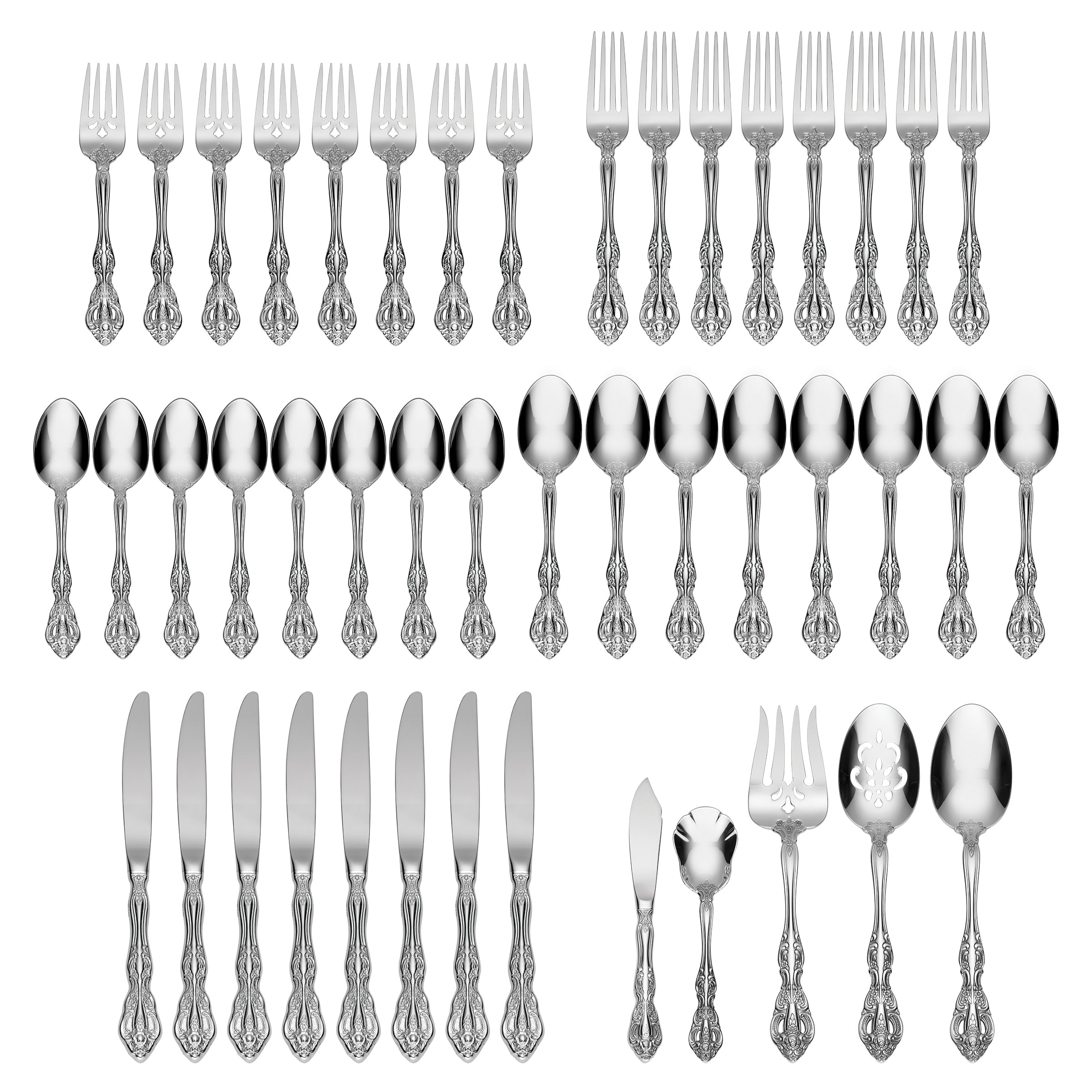 Michelangelo 45-Piece Stainless Steel Flatware Set - Elegant Dinnerware for 8, Perfect for Weddings, Holidays & Formal Dining