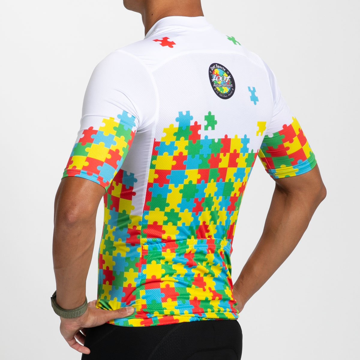 Men's Cycling Aero Jersey with Autism Puzzle Design - Lightweight Breathable Bike Shirt for Road & Mountain Biking - Ideal for Charity Rides & Awareness Events