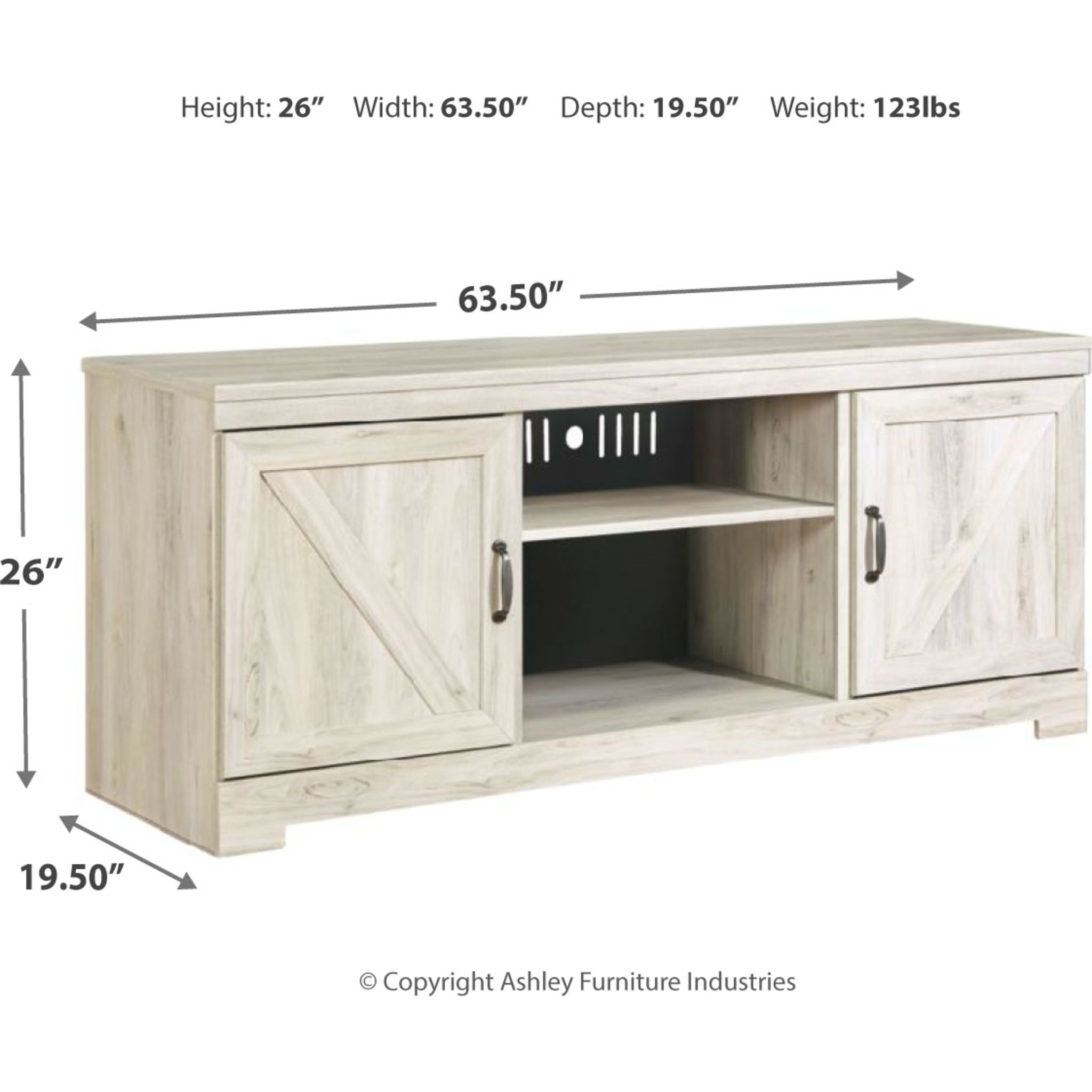 Bellaby TV Stand for Living Room - Whitewash Wood Entertainment Center with Storage Shelves - Perfect for Flat Screen TVs up to 65
